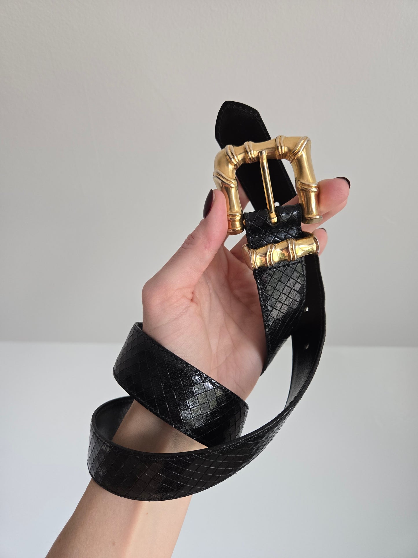 Vintage Talbots Italian Calfskin Belt with Gold Bamboo Buckle - W29-33"