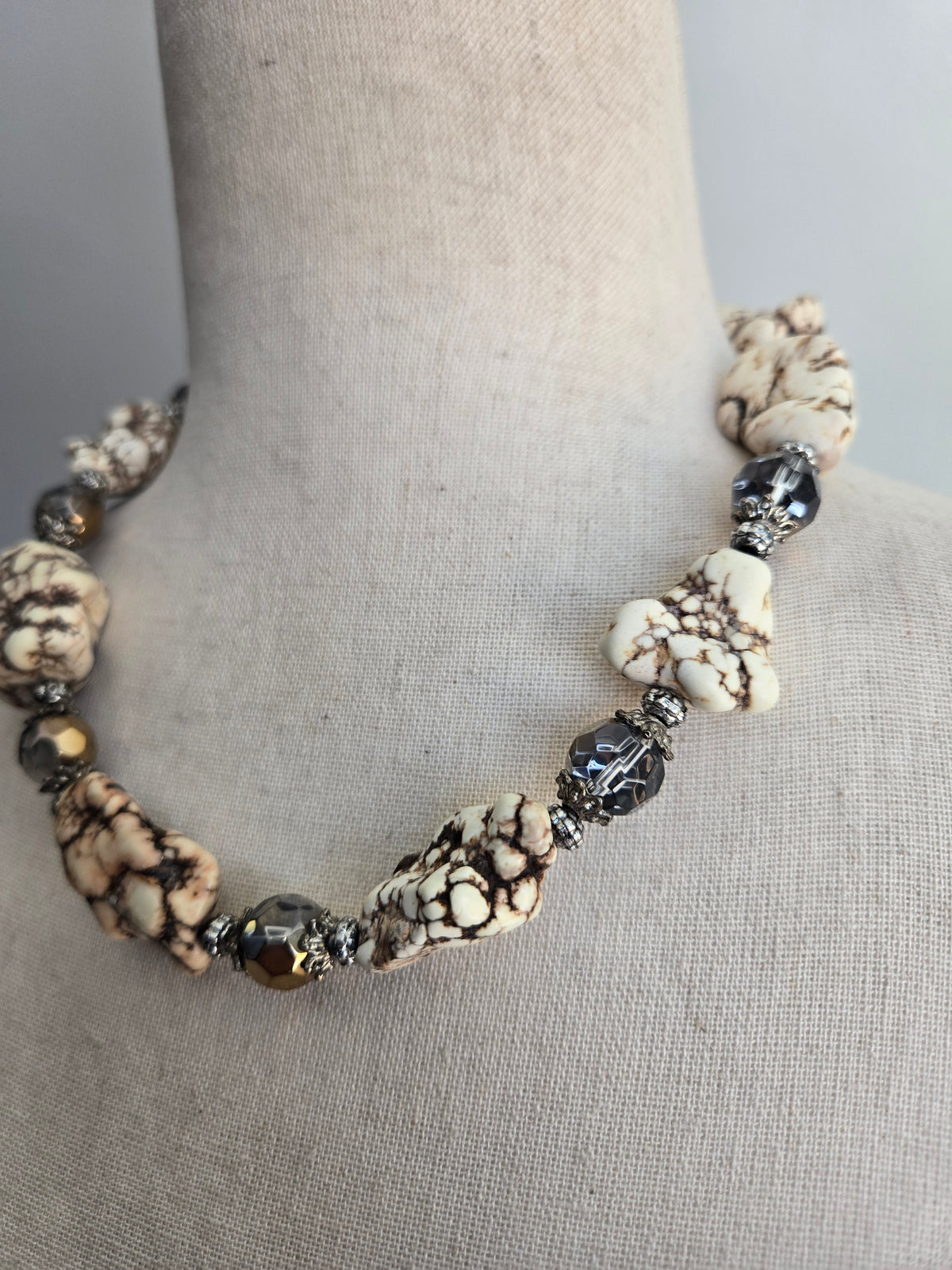 Dramatic Howlite and Glass Bead Chunky Necklace