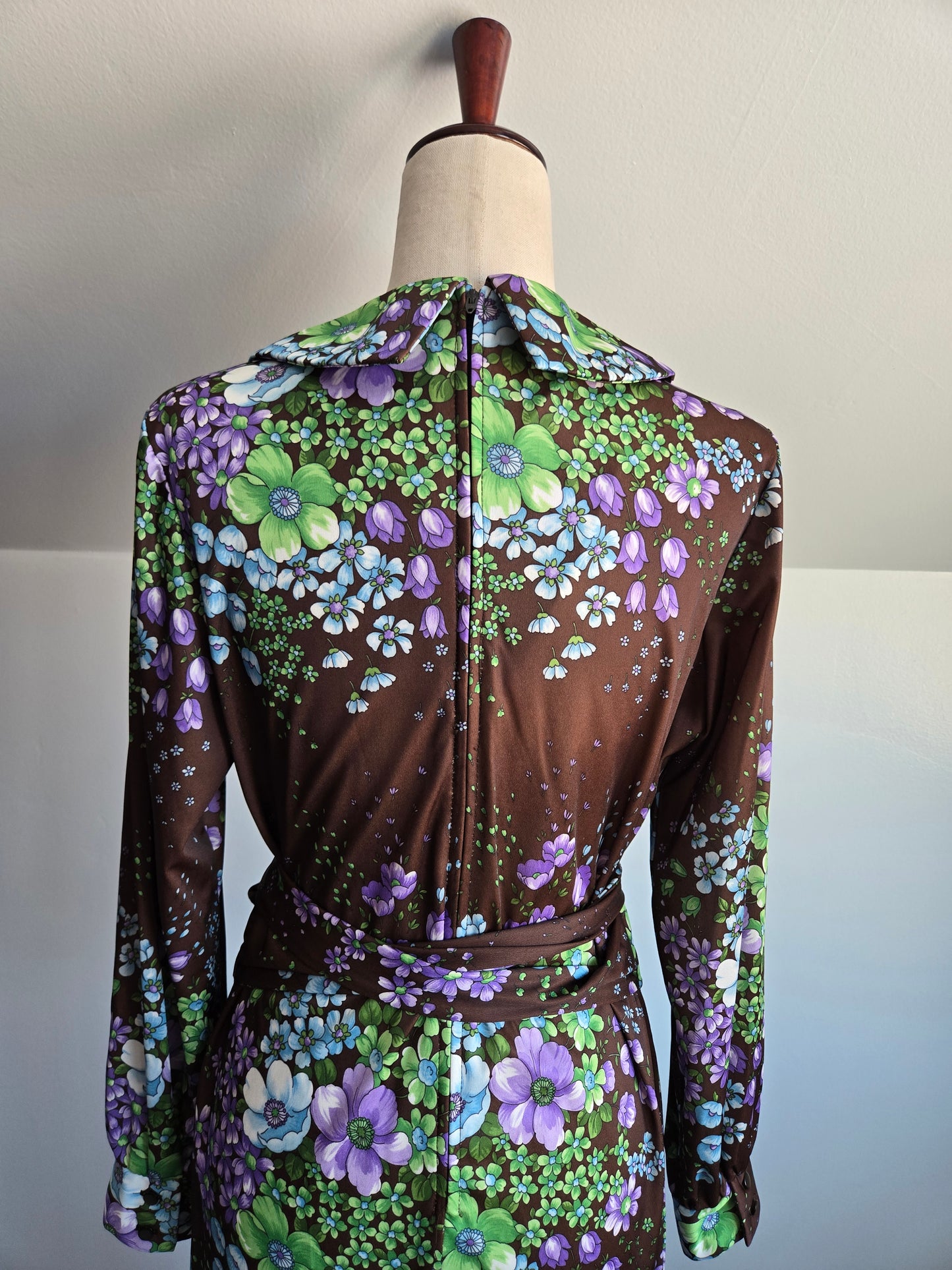 Royalty Dallas Vintage 70s Brown Floral Maxi Dress - L/XL