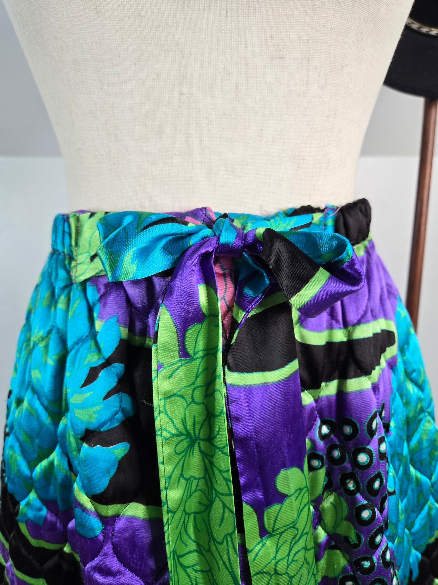 Penney's Loungewear Vintage 70s Dayglo Quilted Skirt - S/M/L