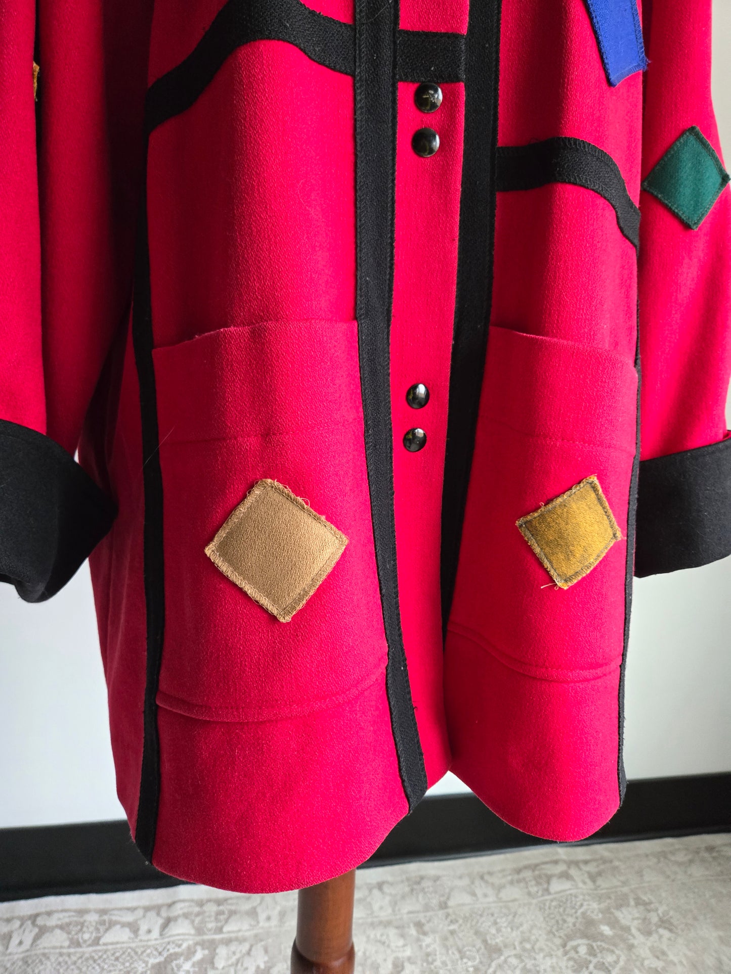 Vintage 1980s Geo Patch Wool Coat Made in Yugoslavia - 2XL