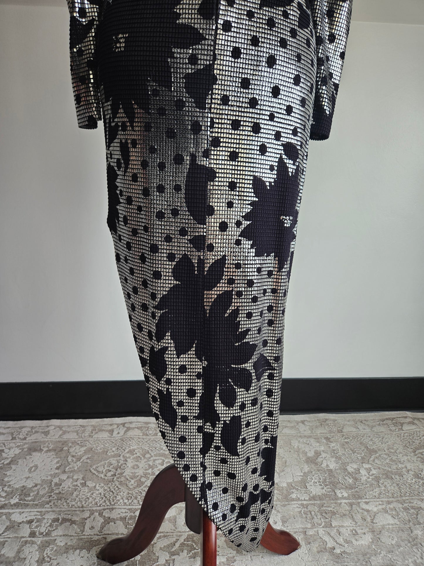 Miss Kansas Estate Black and Silver Janine Asymmetric Hem Dress Made in Italy - XS/S