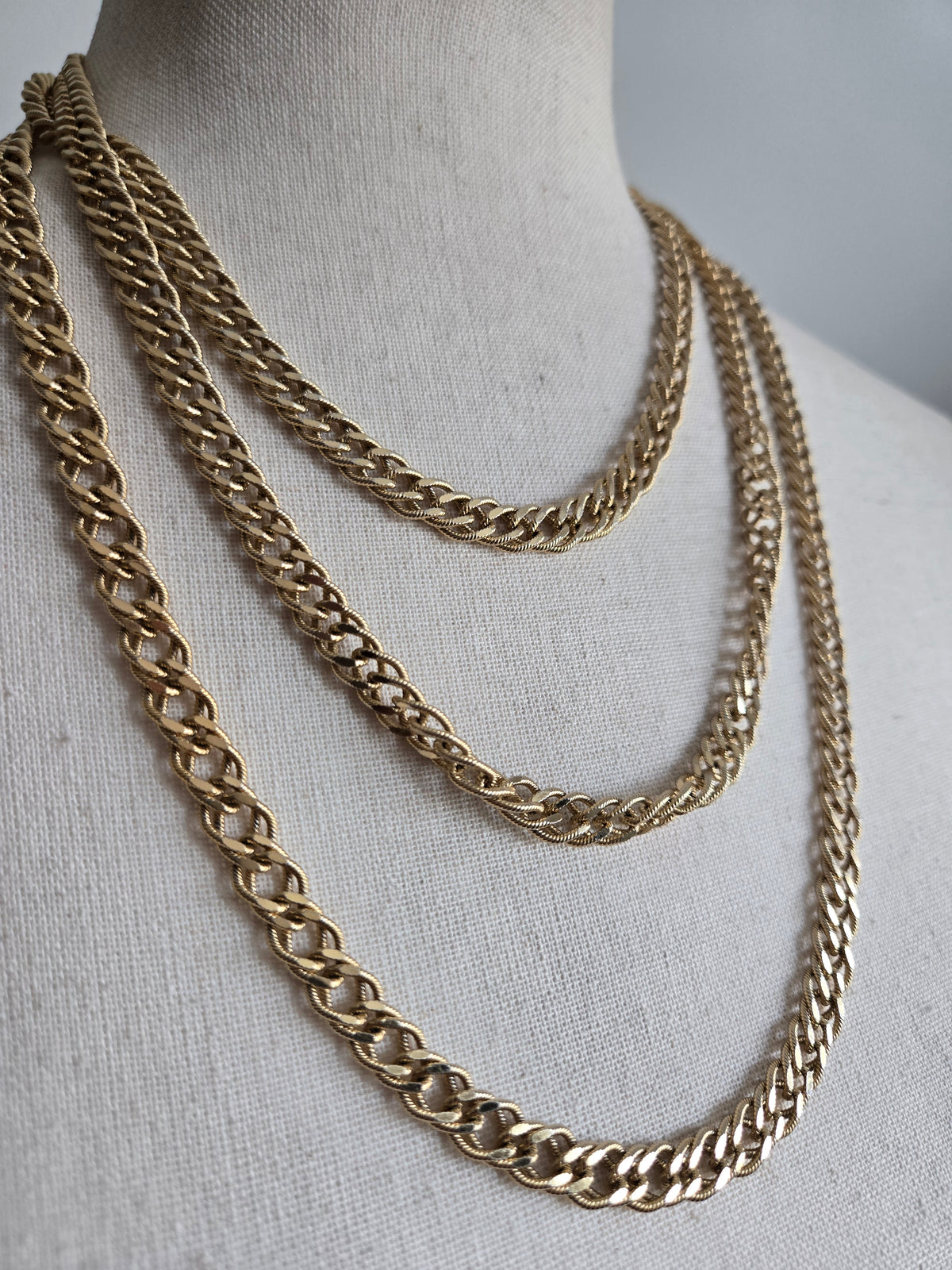 Monet Signed Very Long Gold Chain Necklace