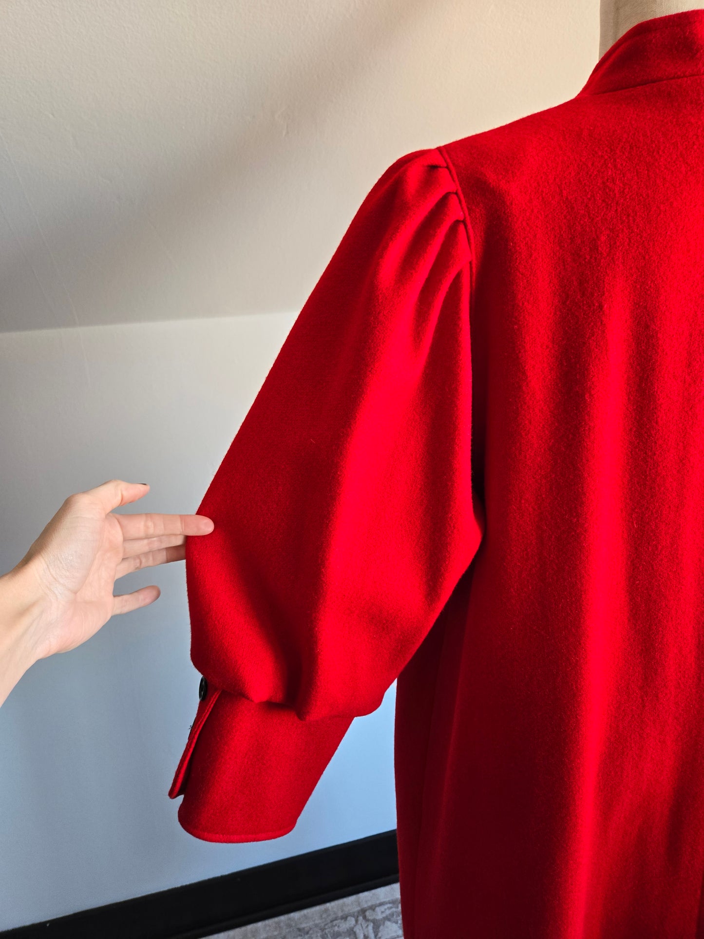 Lady Suzette Vintage 80s Edwardian Revival Bright Red Wool Over Coat - L/XL