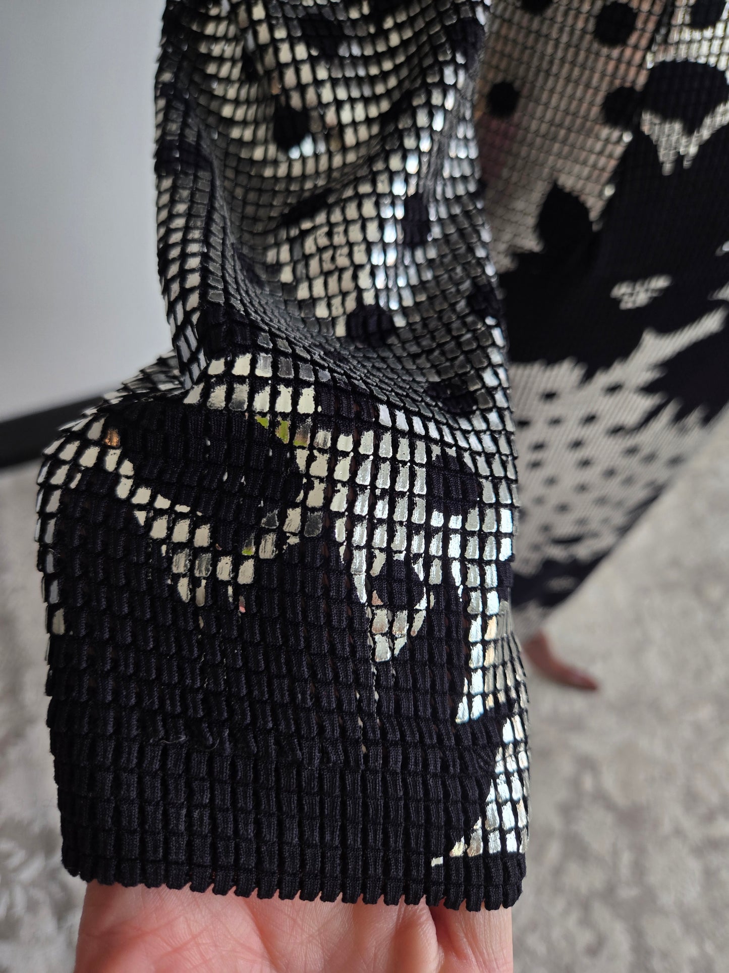 Miss Kansas Estate Black and Silver Janine Asymmetric Hem Dress Made in Italy - XS/S