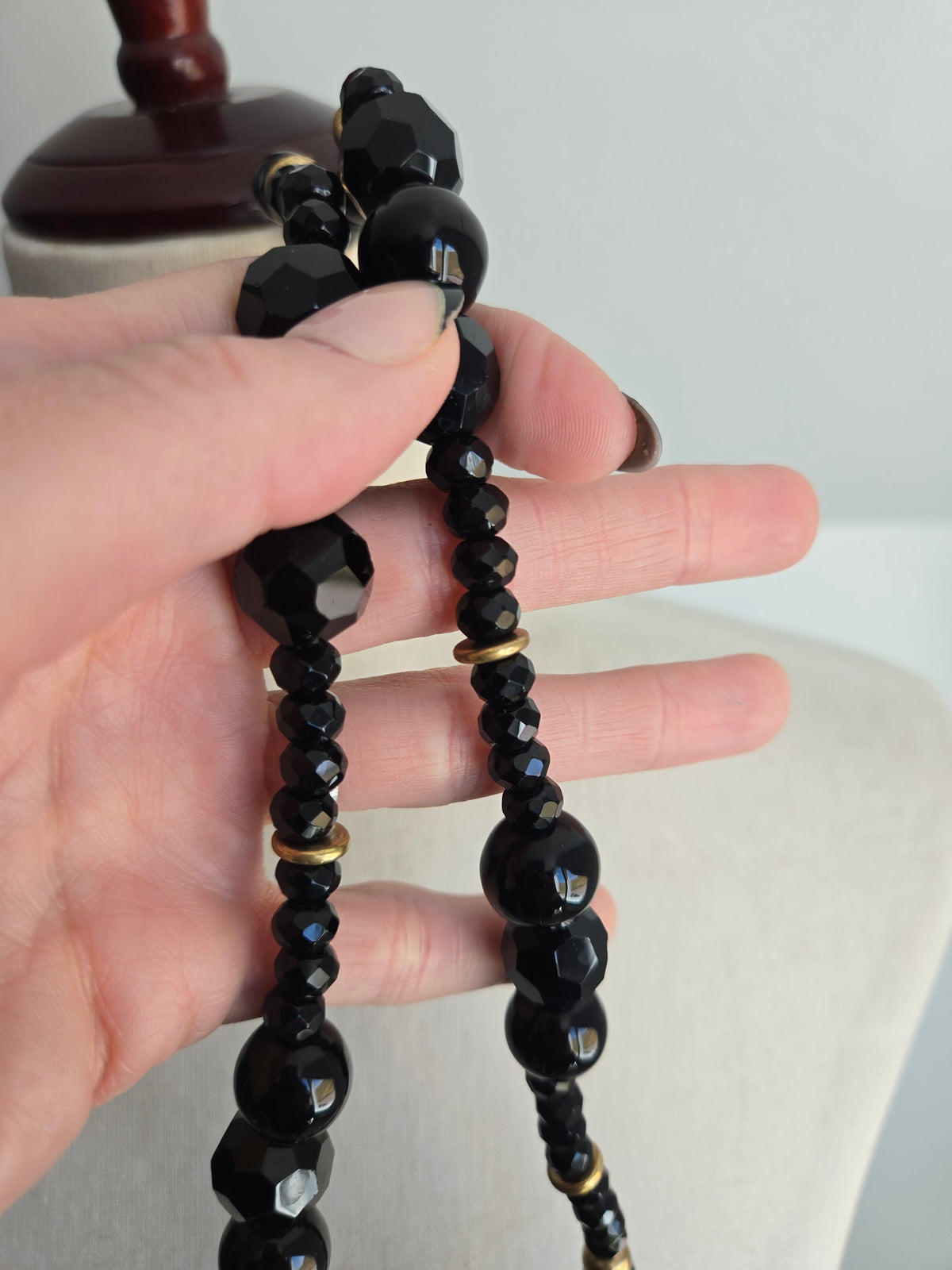 Vintage Large Black Glass Bead Necklace