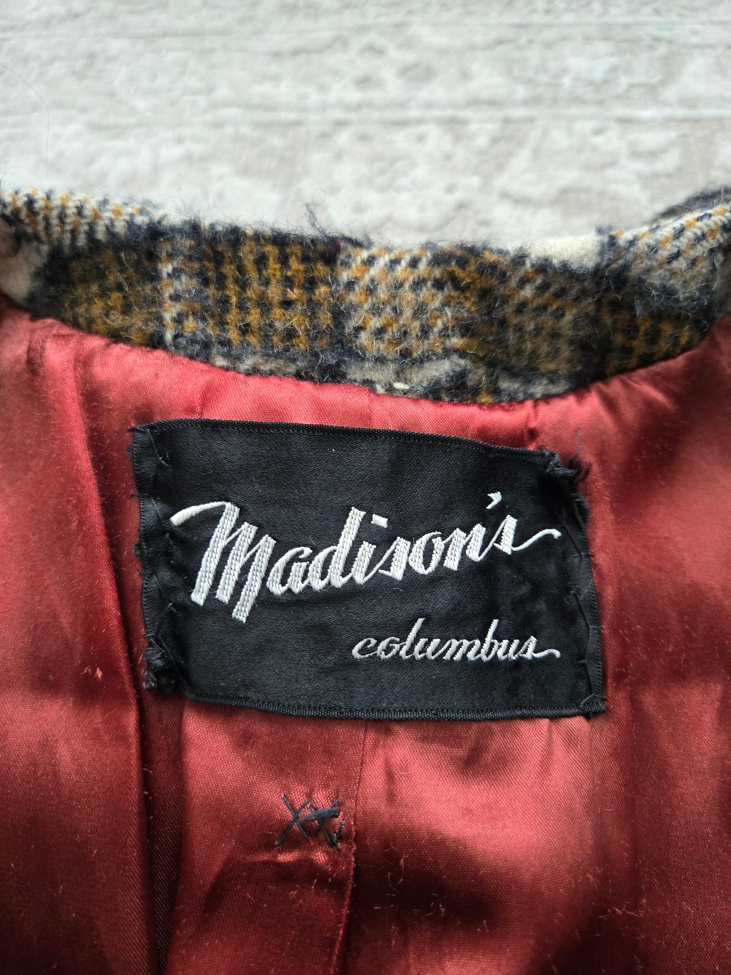 Madison's Columbus 1950s Mohair Plaid Car Coat - XL