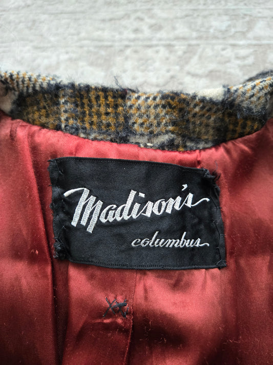 Madison's Columbus 1950s Mohair Plaid Car Coat - XL