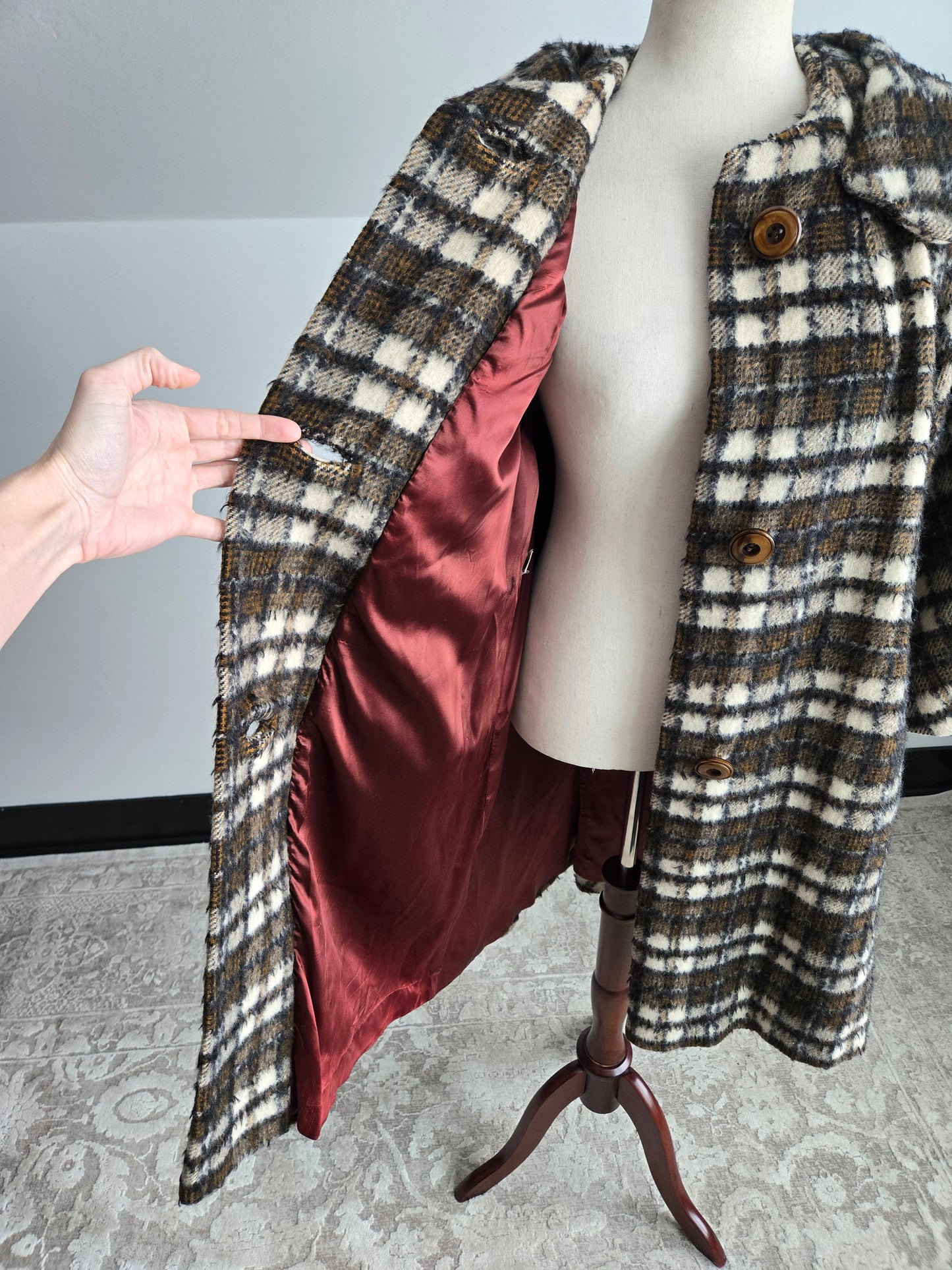 Madison's Columbus 1950s Mohair Plaid Car Coat - XL