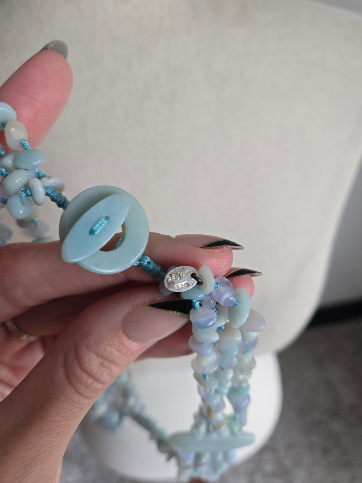 Sajen Signed Hand Knotted Amazonite Multi Strand Necklace