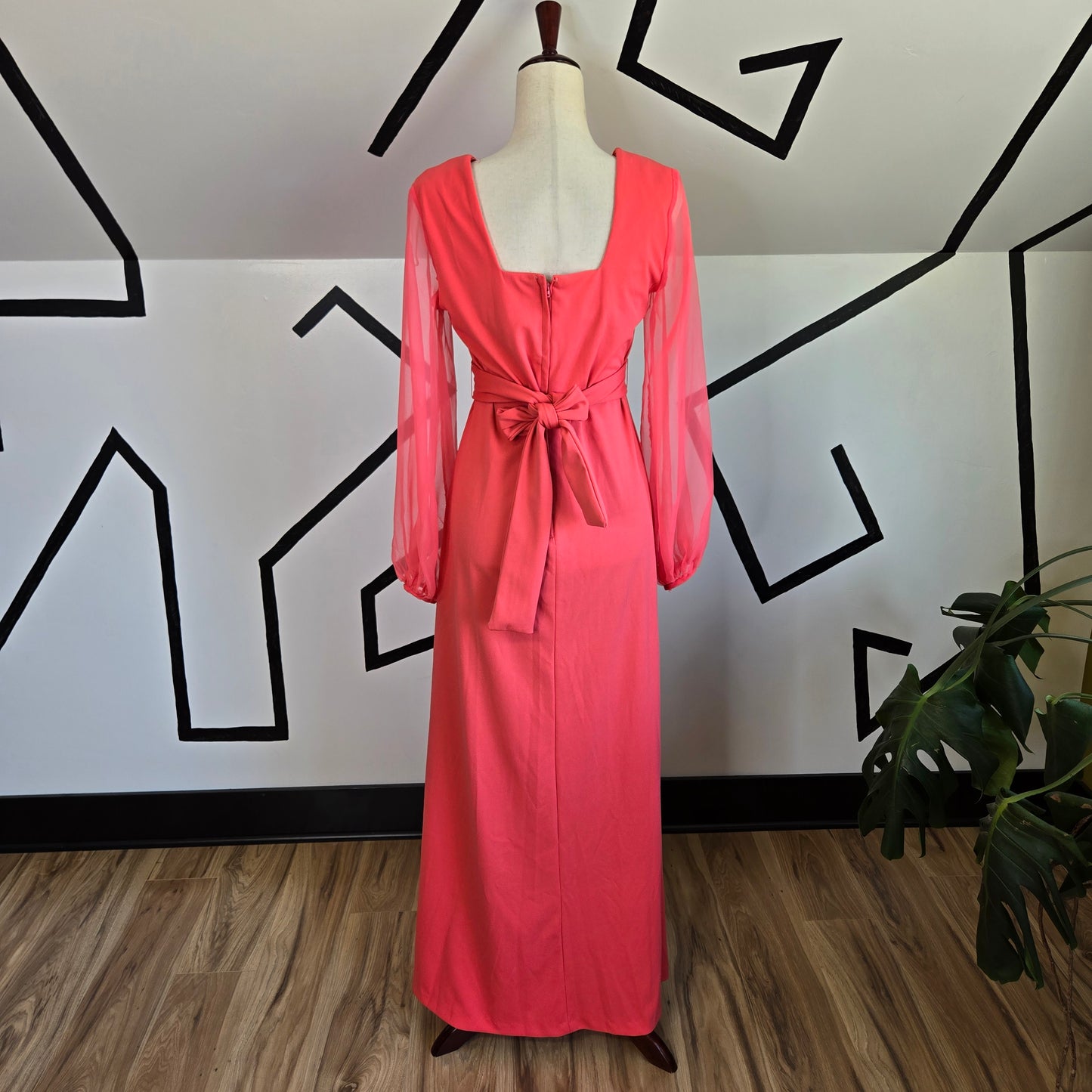 Vintage 1970s Shear Bubble Sleeve Maxi Dress - Small/Medium