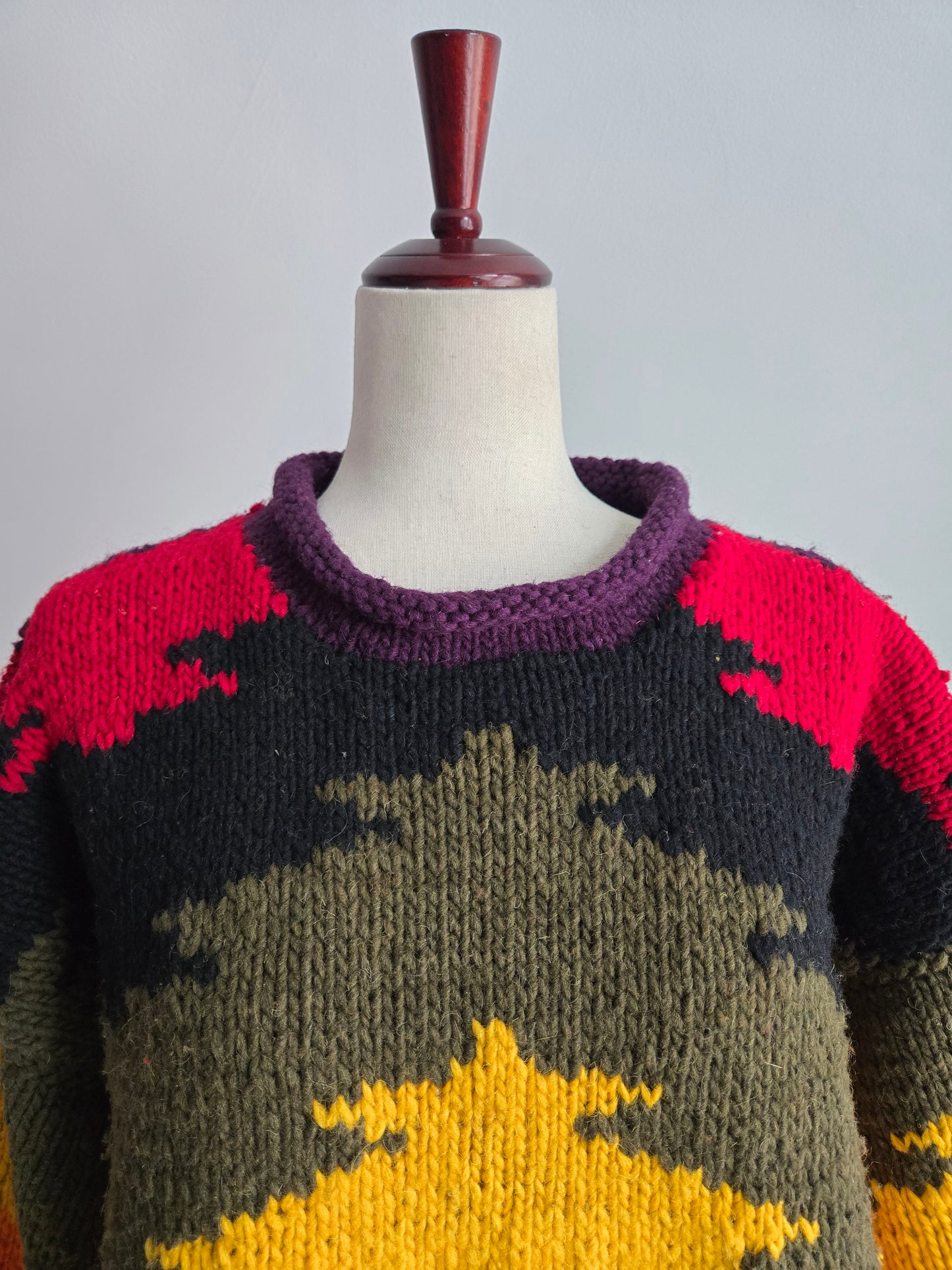 Otavalo Hand Knit Wool Rainbow Tree Native American for Outdoor Men Sweater - Large