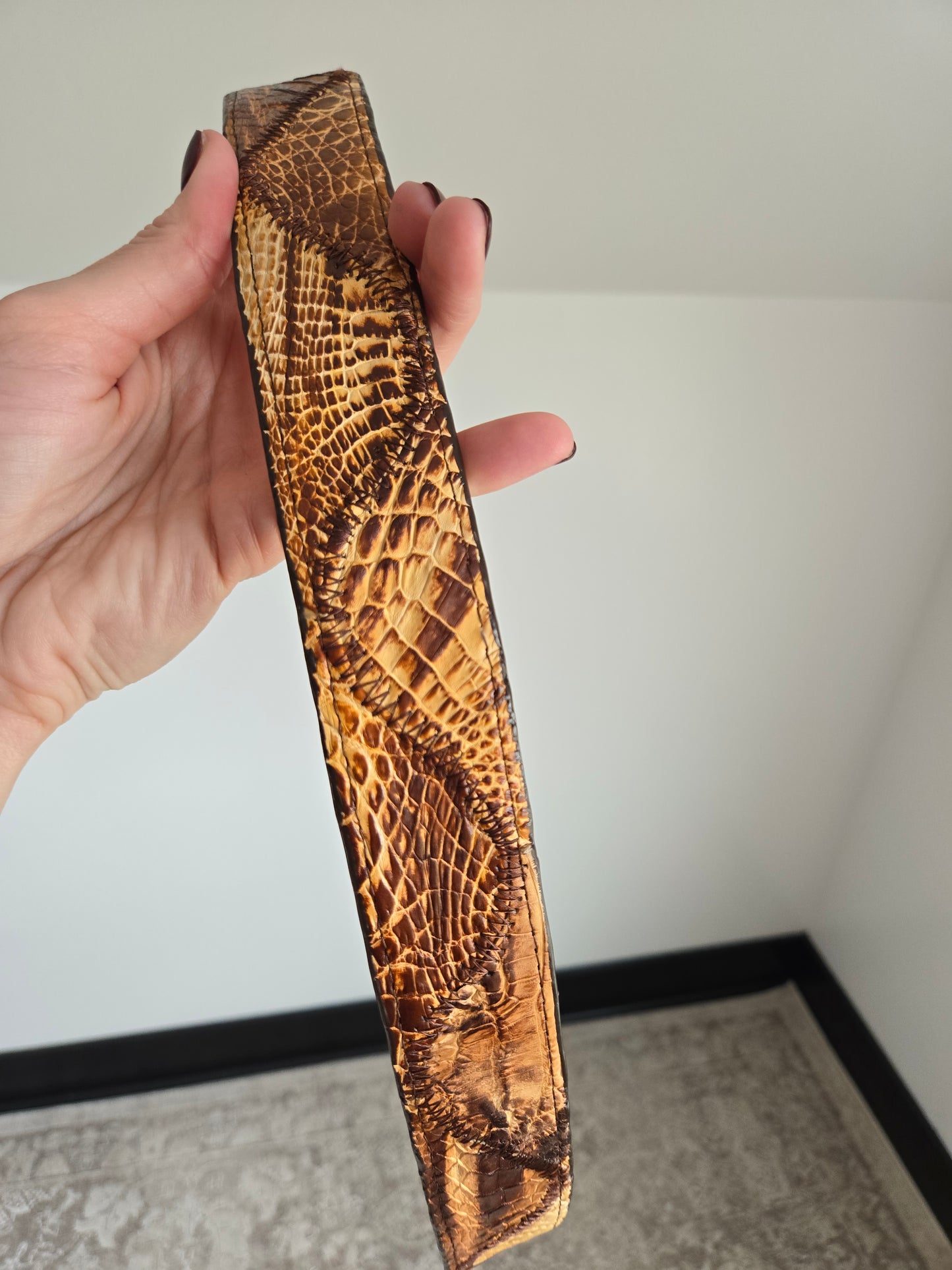 Vintage Genuine Caiman Leather Patchwork Belt - W39-44"