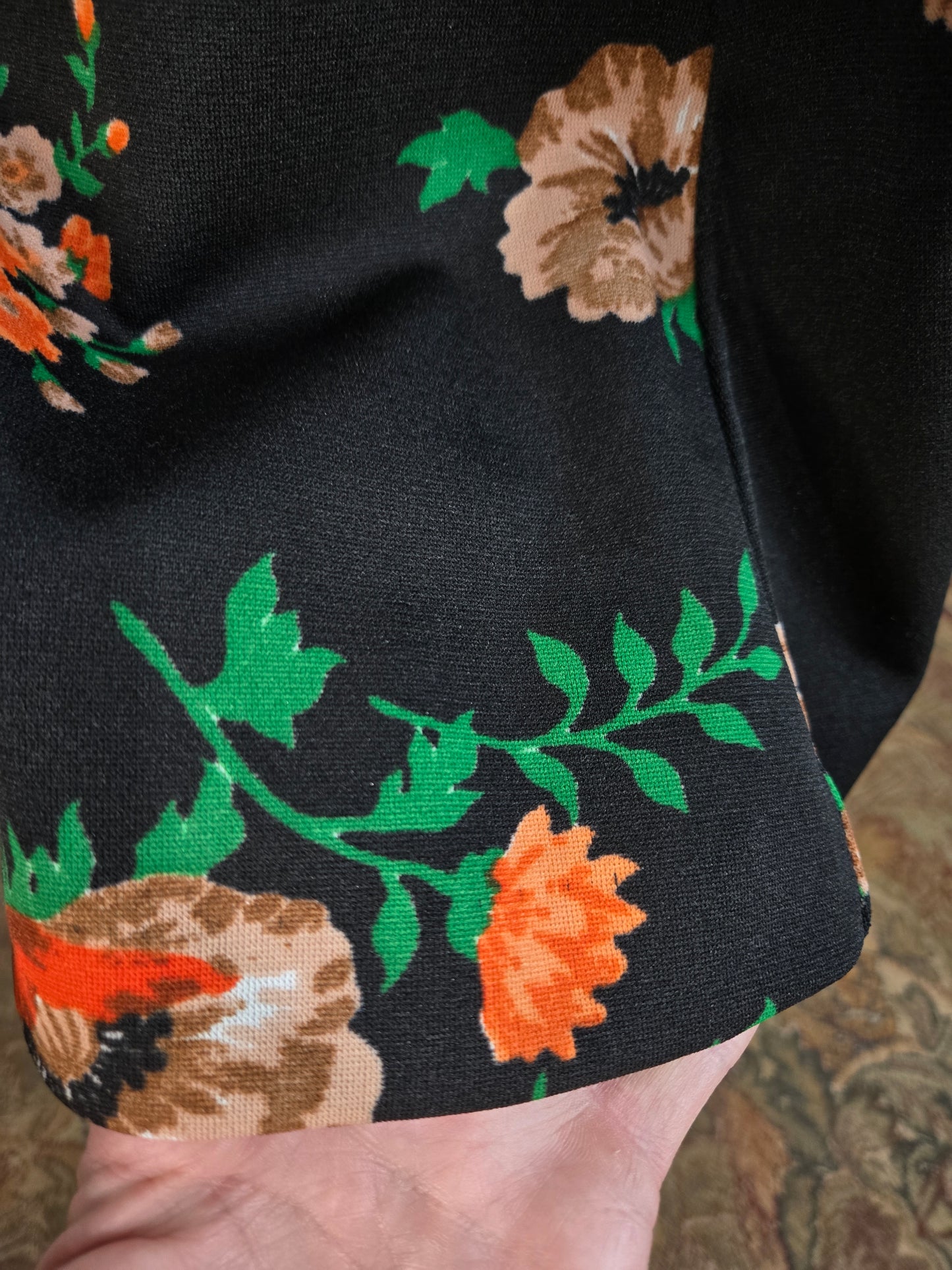 Vintage 70s Black Floral Union Made Mini Dress - medium