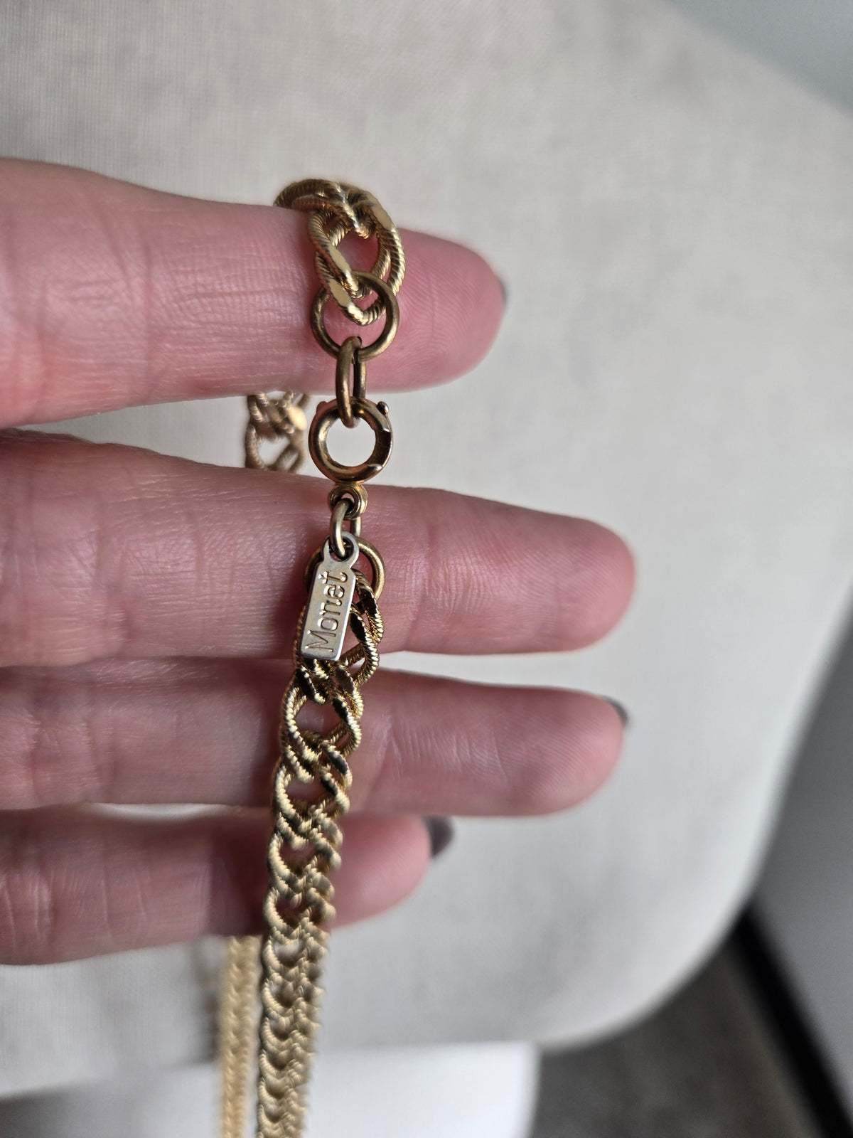 Monet Signed Very Long Gold Chain Necklace