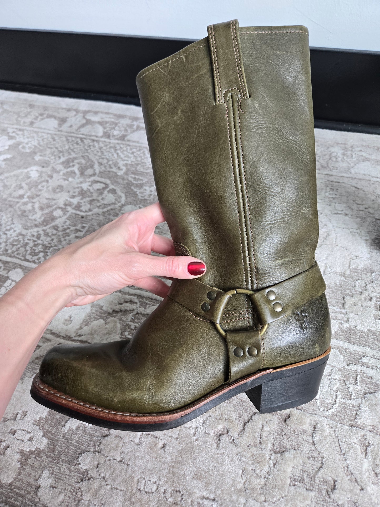 Frye Olive Green Leather Harness Boots - Size 10 (womens)