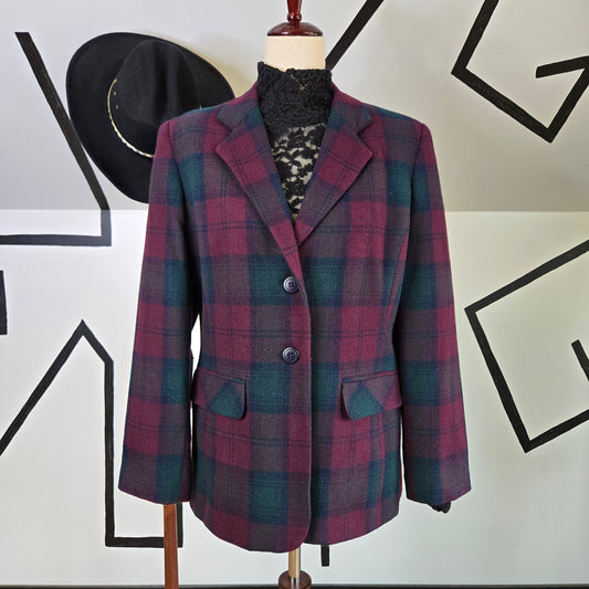 Vintage Sag Harbor Wool Blend Classic Winter Plaid Blazer - size 8