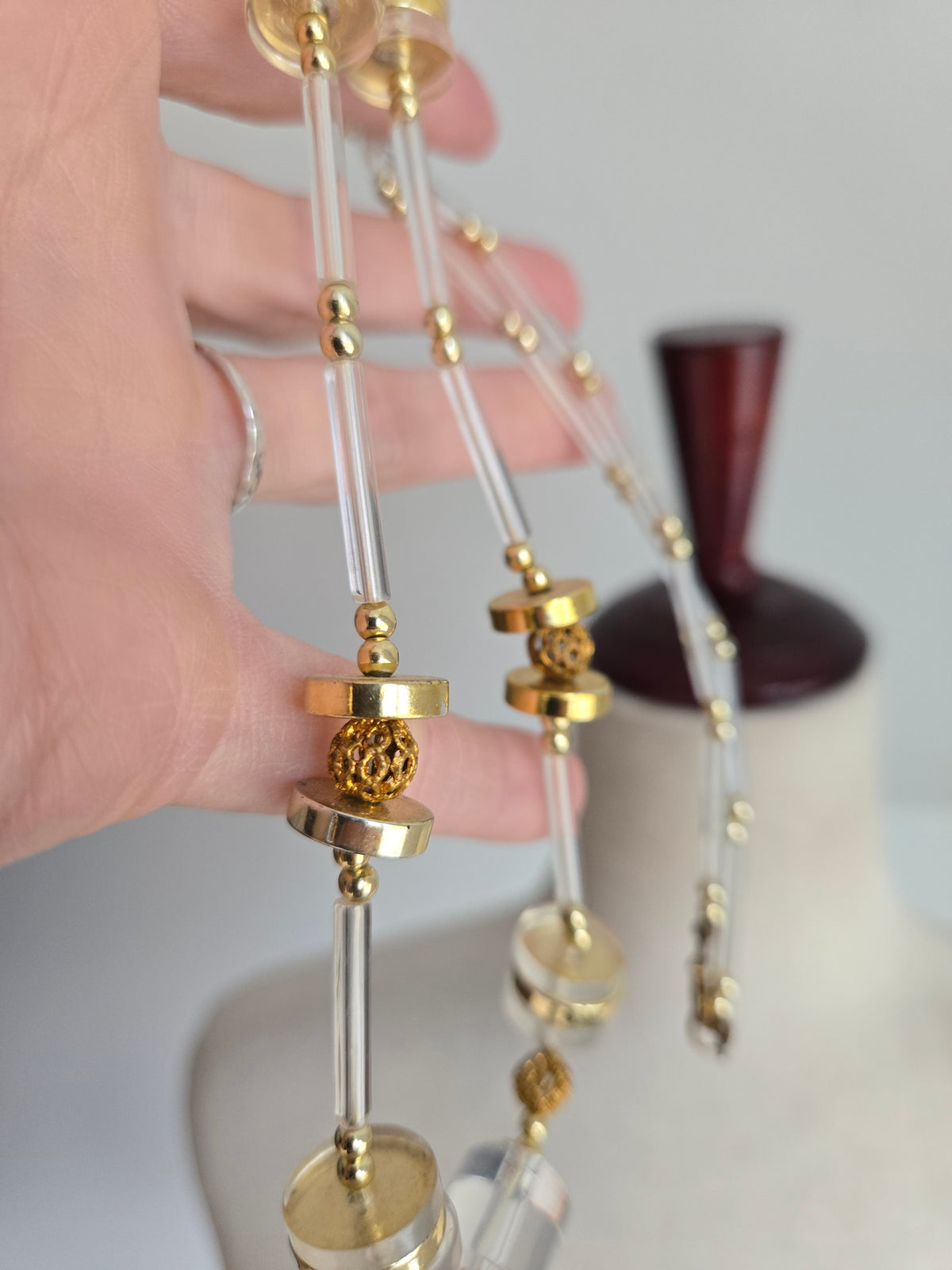 Vintage Clear Lucite and Gold Statement Necklace