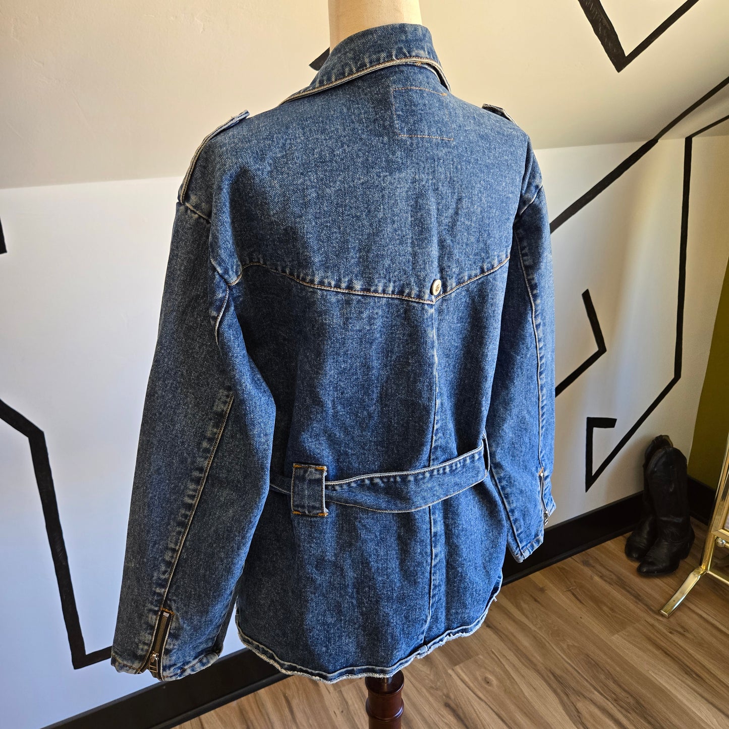 Gasoline Vintage 80s Denim Moto Jacket with Belt - Large