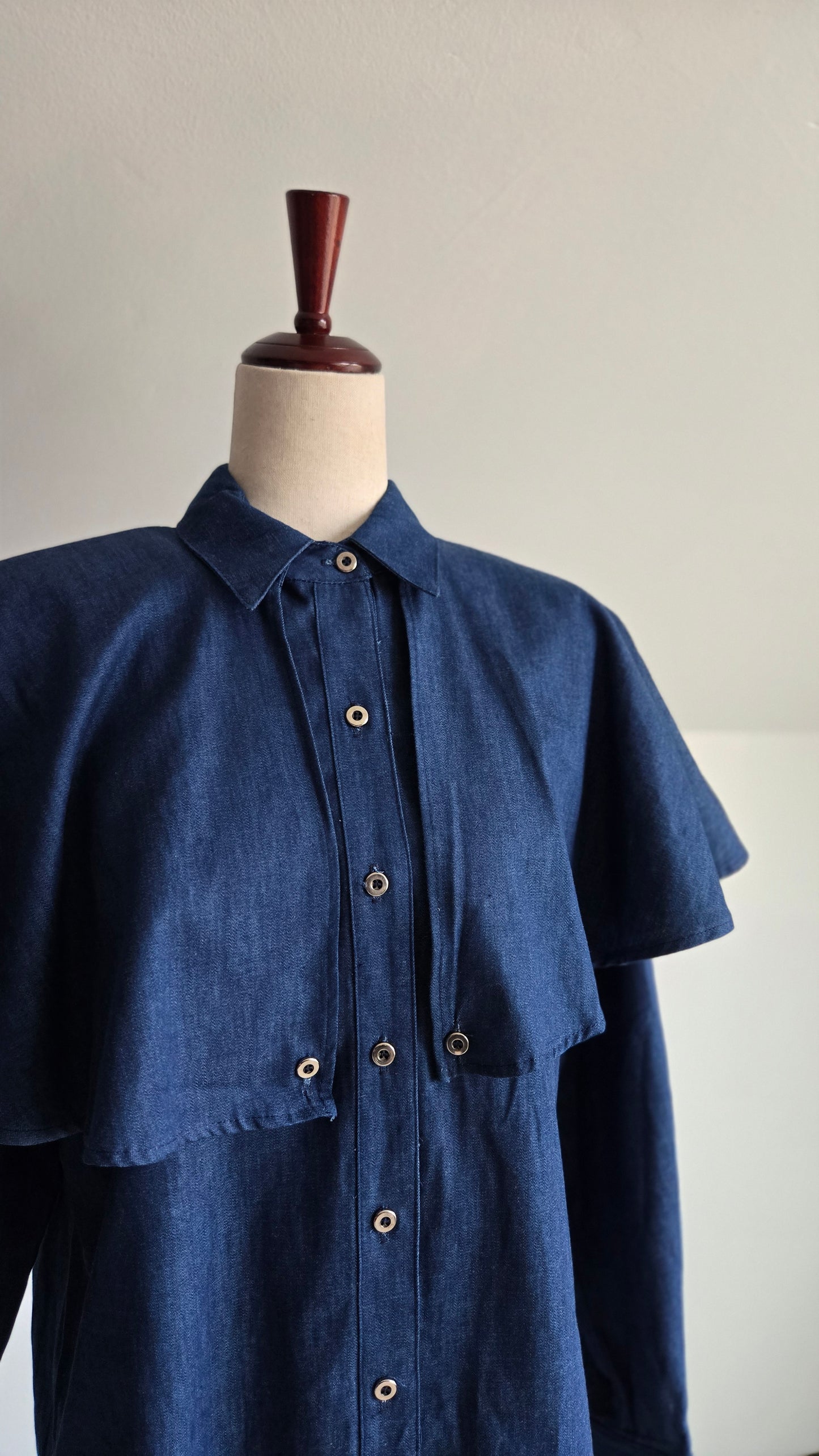 Vintage Western Charna of Dallas, Texas Denim Cape Top Shirt - medium
