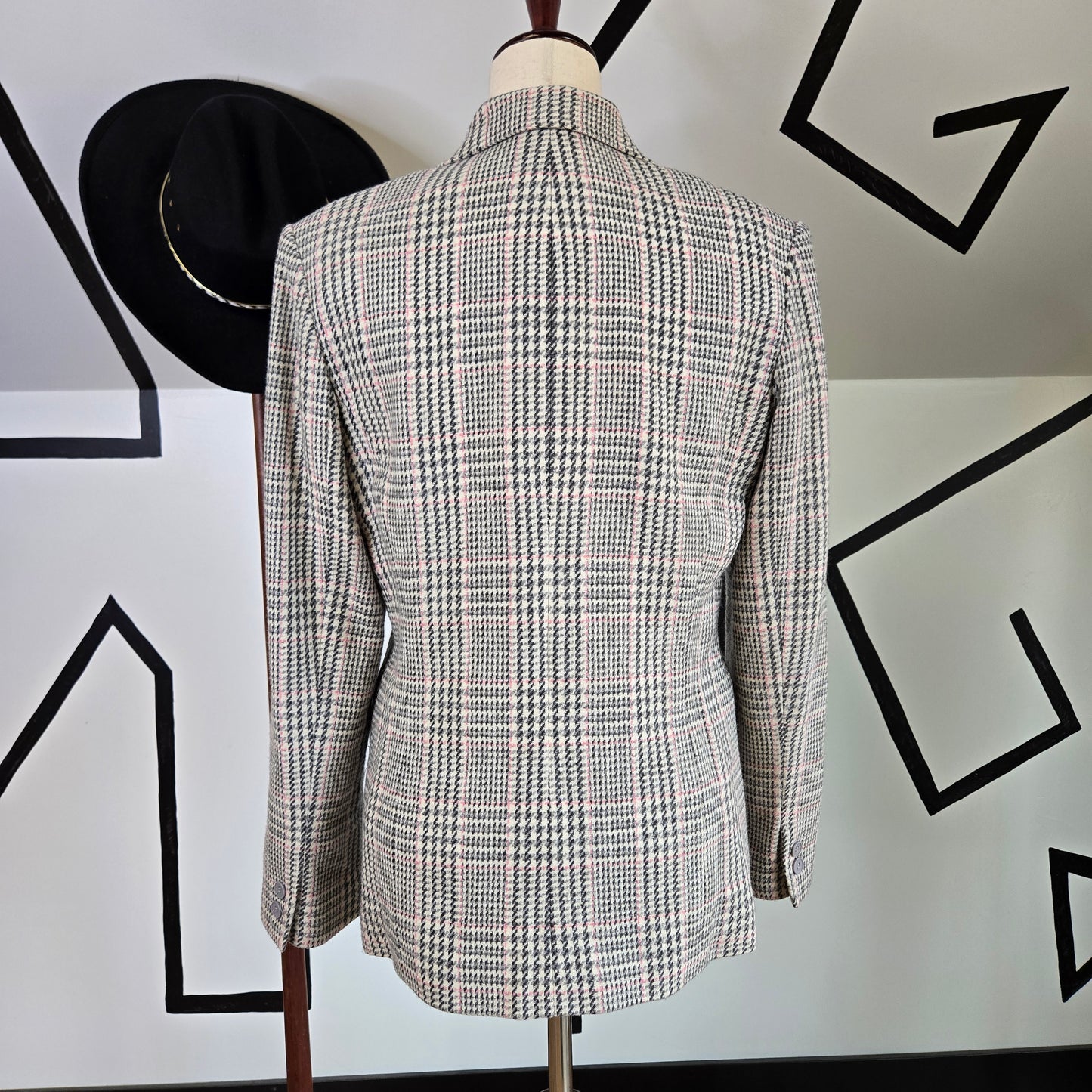 Chadwick's Wool Blend Ivory and Pink Plaid Blazer - size 10