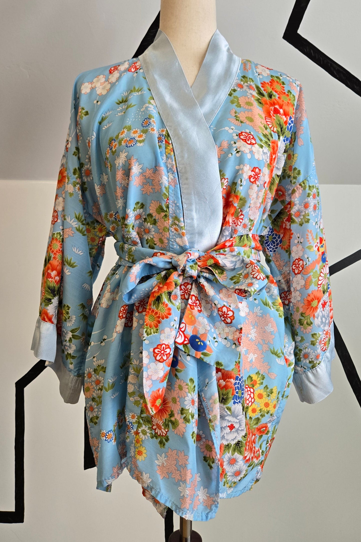 Authentic Blue Kimono Top with Belt - OS