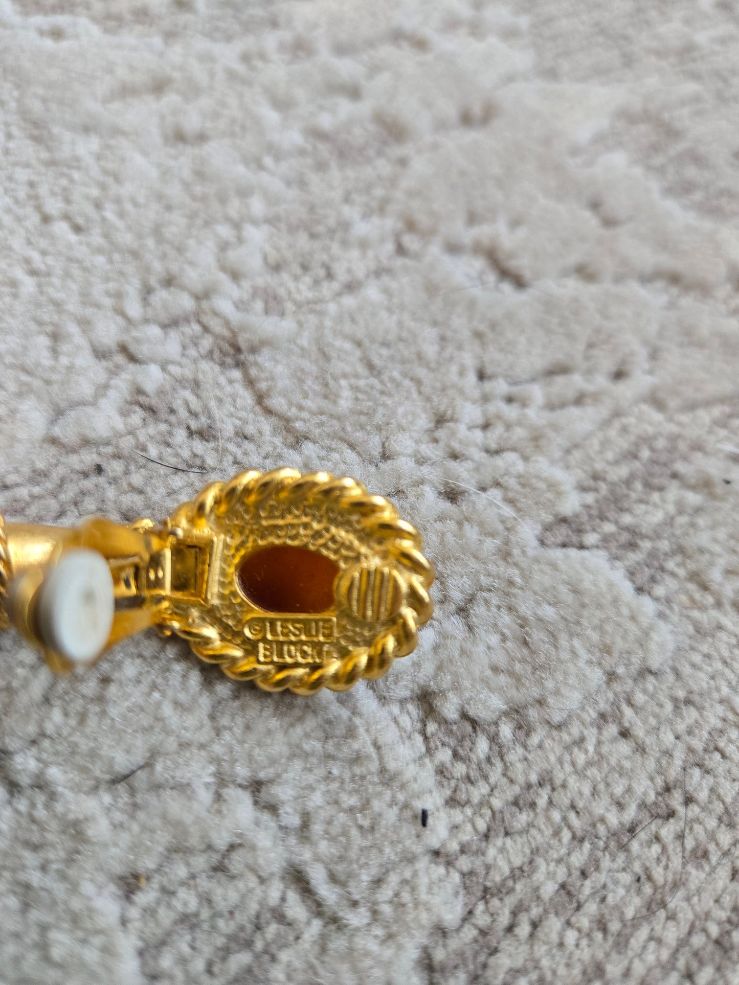 Leslie Block Vintage Gold Tone and Rust Red Clip Ons