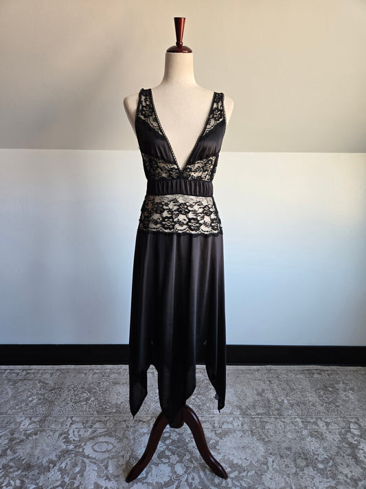 Lady Cameo Vintage Black Lingerie Slip Dress - Medium