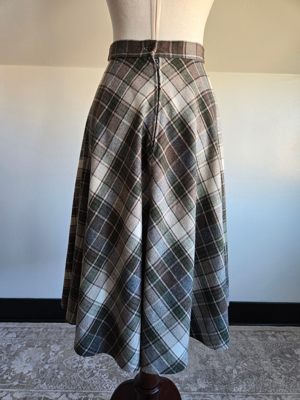Vintage Stonybrook Wool Bias Cut Plaid A Line Skirt - W25