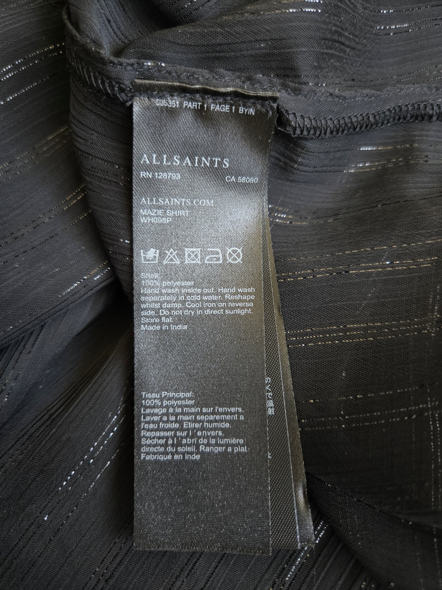 All Saints NWT Sheer Black Top - Medium