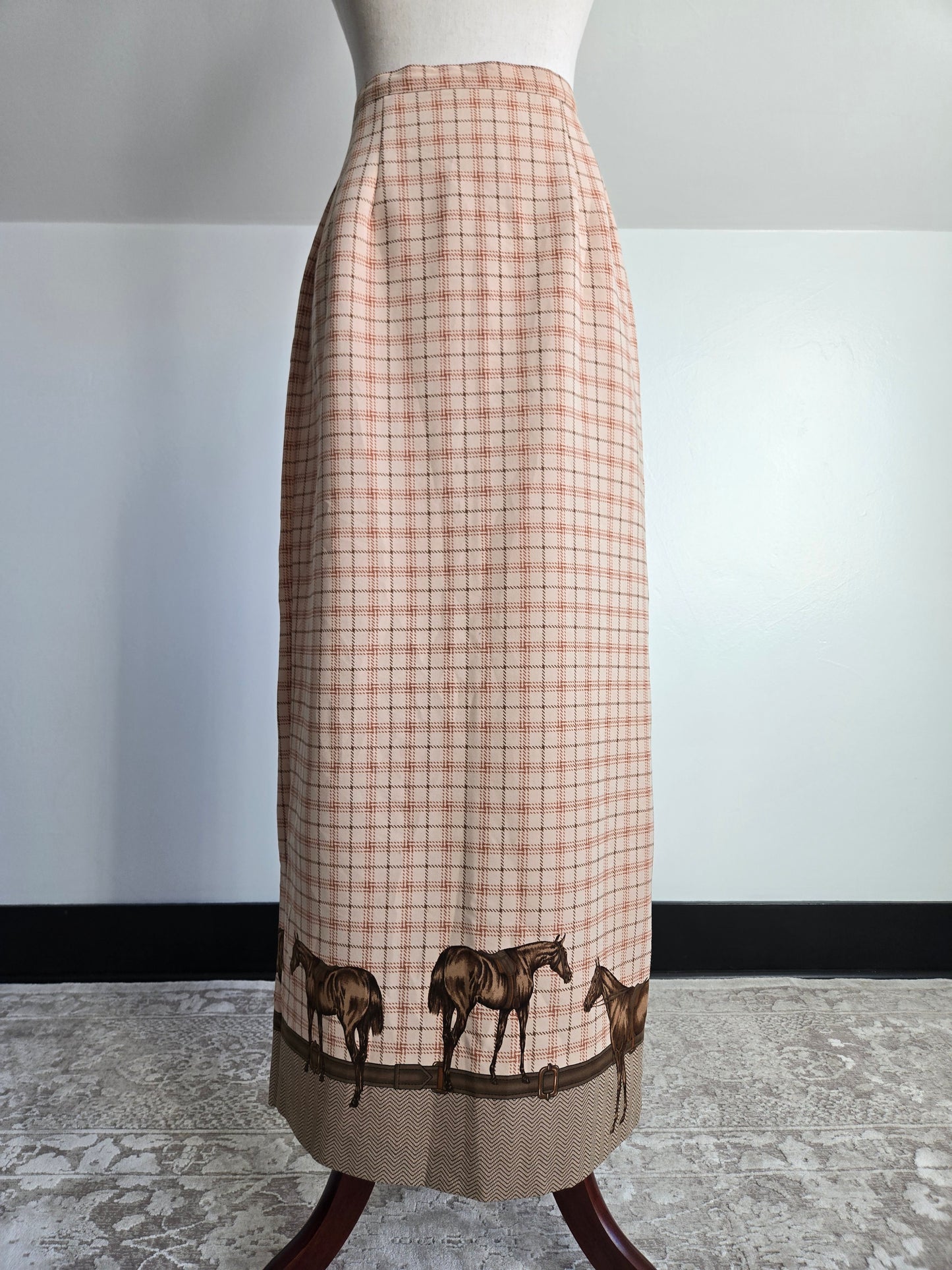 Vintage 90s Intriguing Threads Equestrian Horse Maxi Skirt - W29"