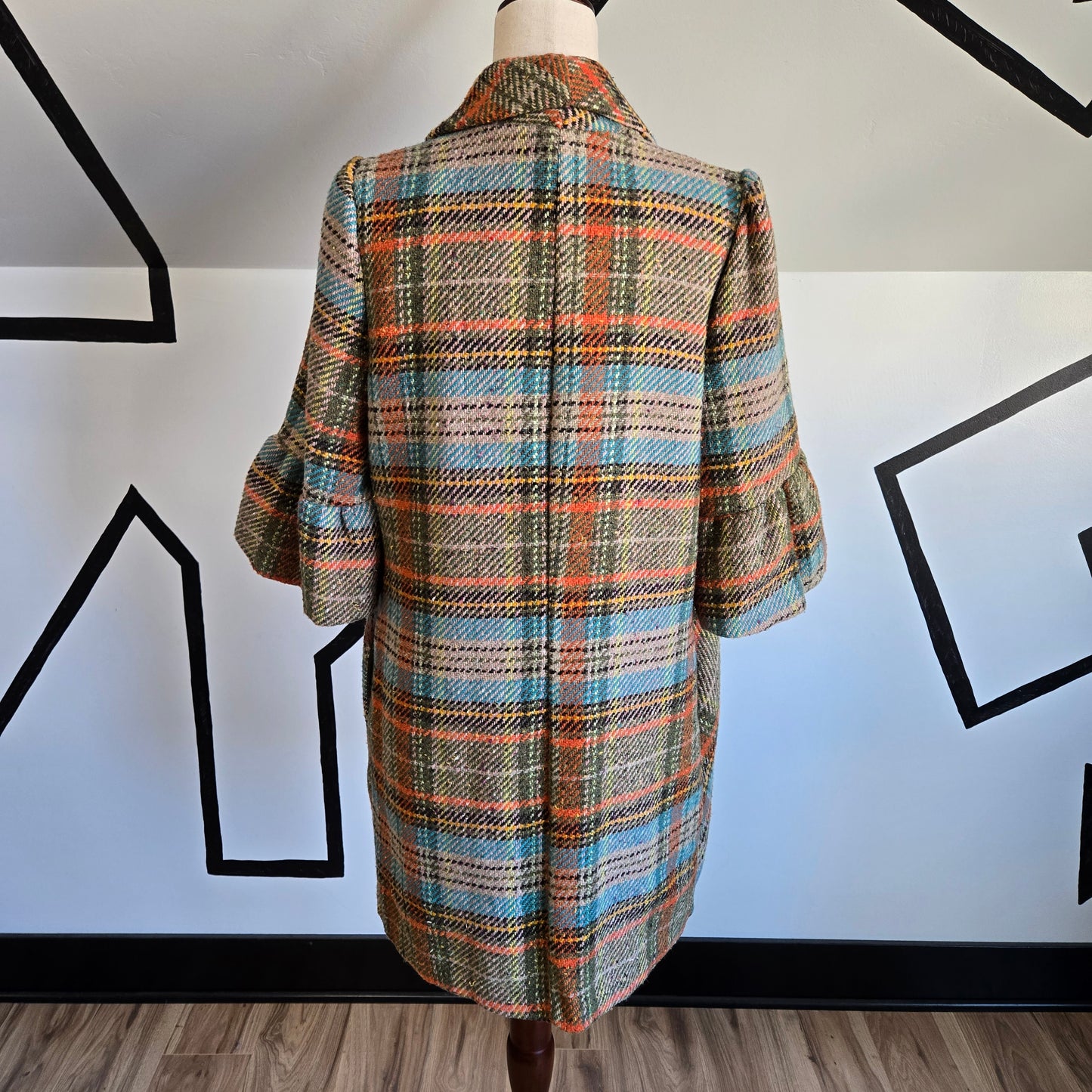 Vintage 1950s Plaid Wool Swing Coat - Large