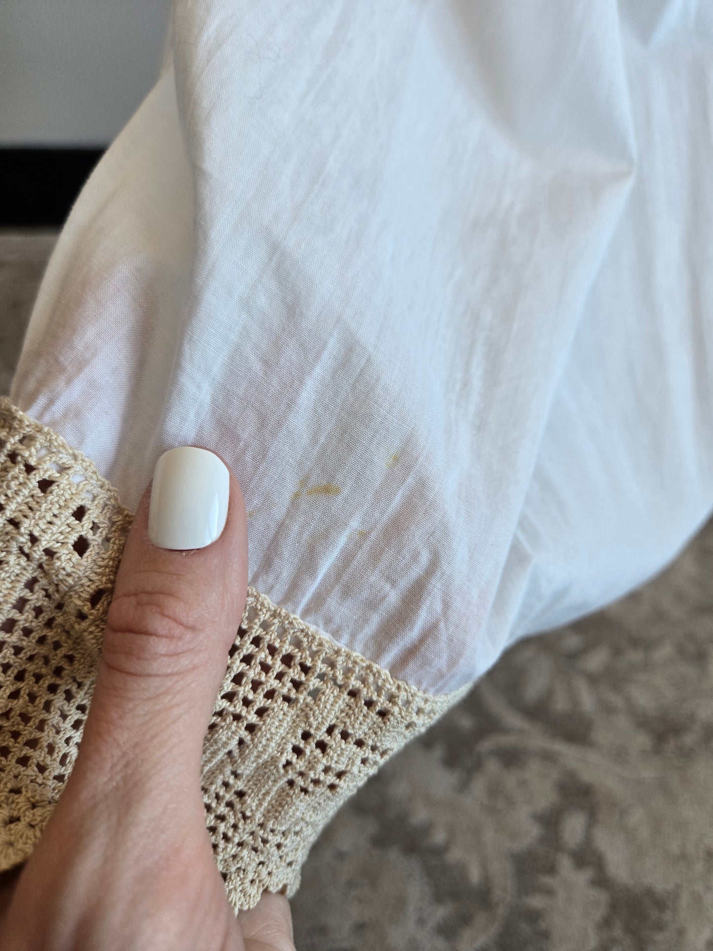 Vintage White Cotton and Crochet Lingerie Slip Dress - S/M