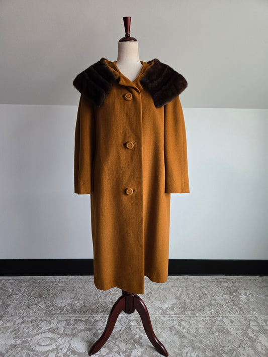 Vintage 1950s Rothmoor Wool Church Coat with Mink Fur Collar - XL/2XL