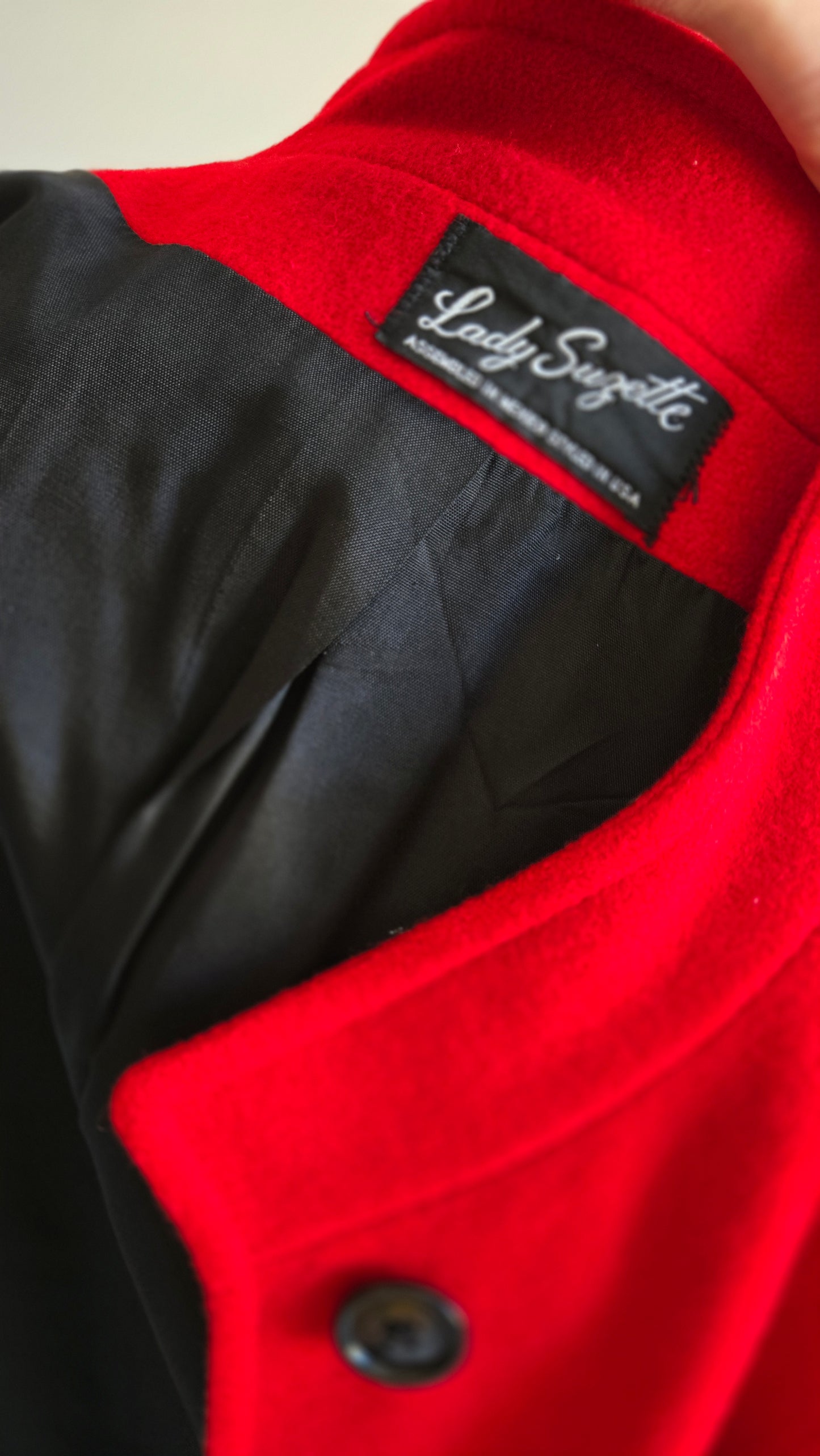 Lady Suzette Vintage 80s Edwardian Revival Bright Red Wool Over Coat - L/XL