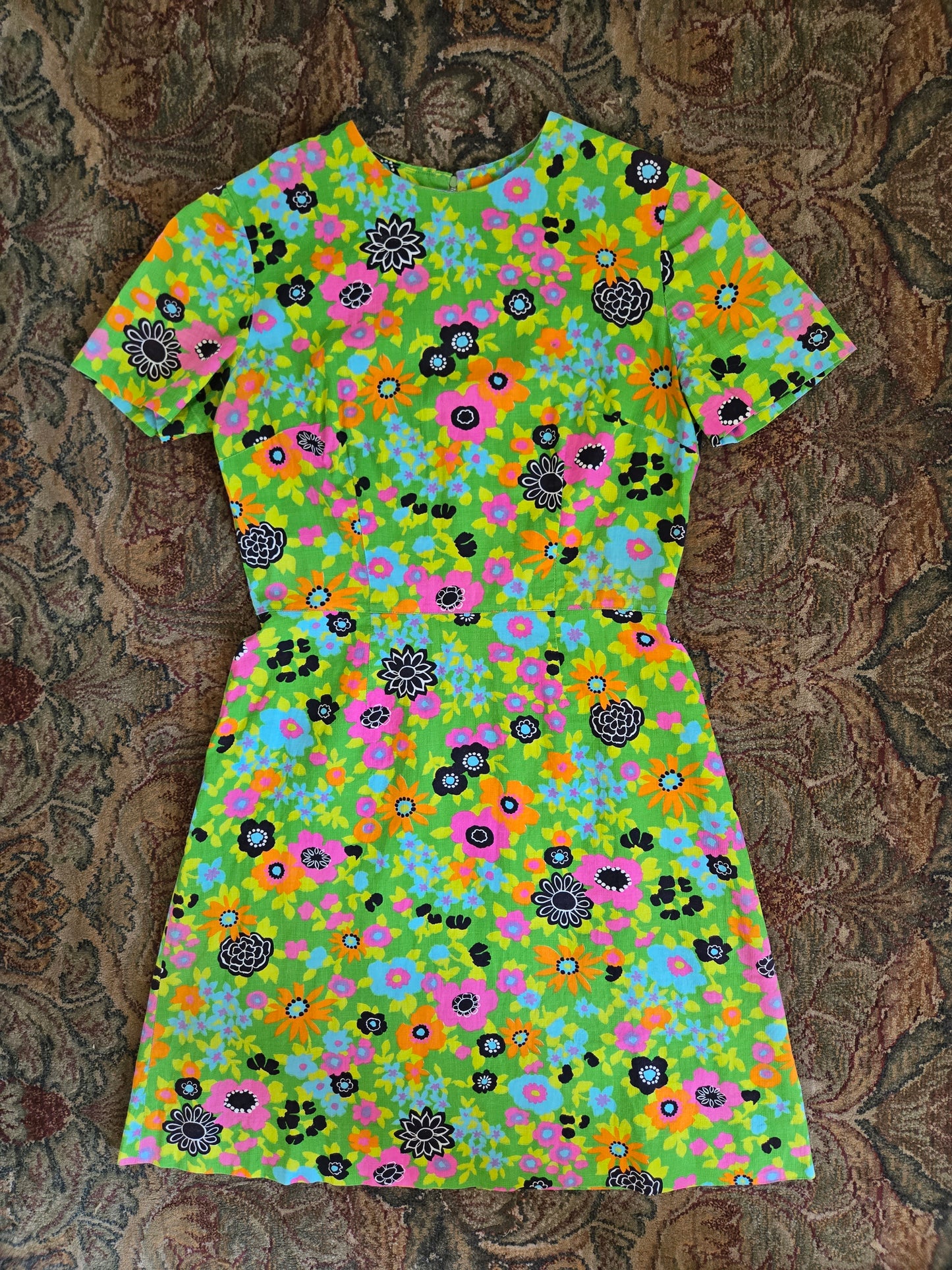 Vintage 1970s Dayglo Cotton Dress - XS/Small