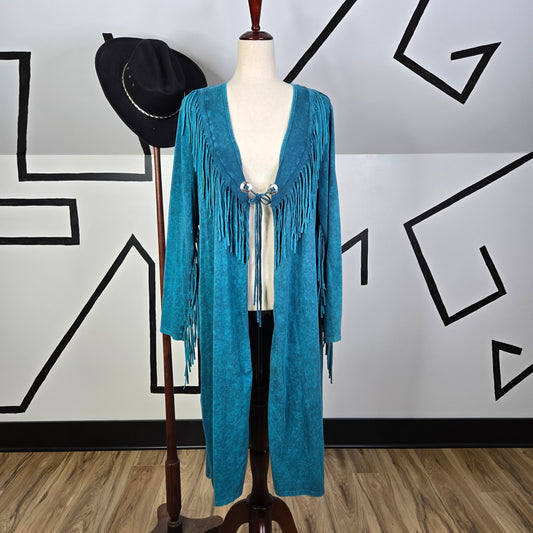 Back in the Saddle Blue Western Fringe Duster - Large