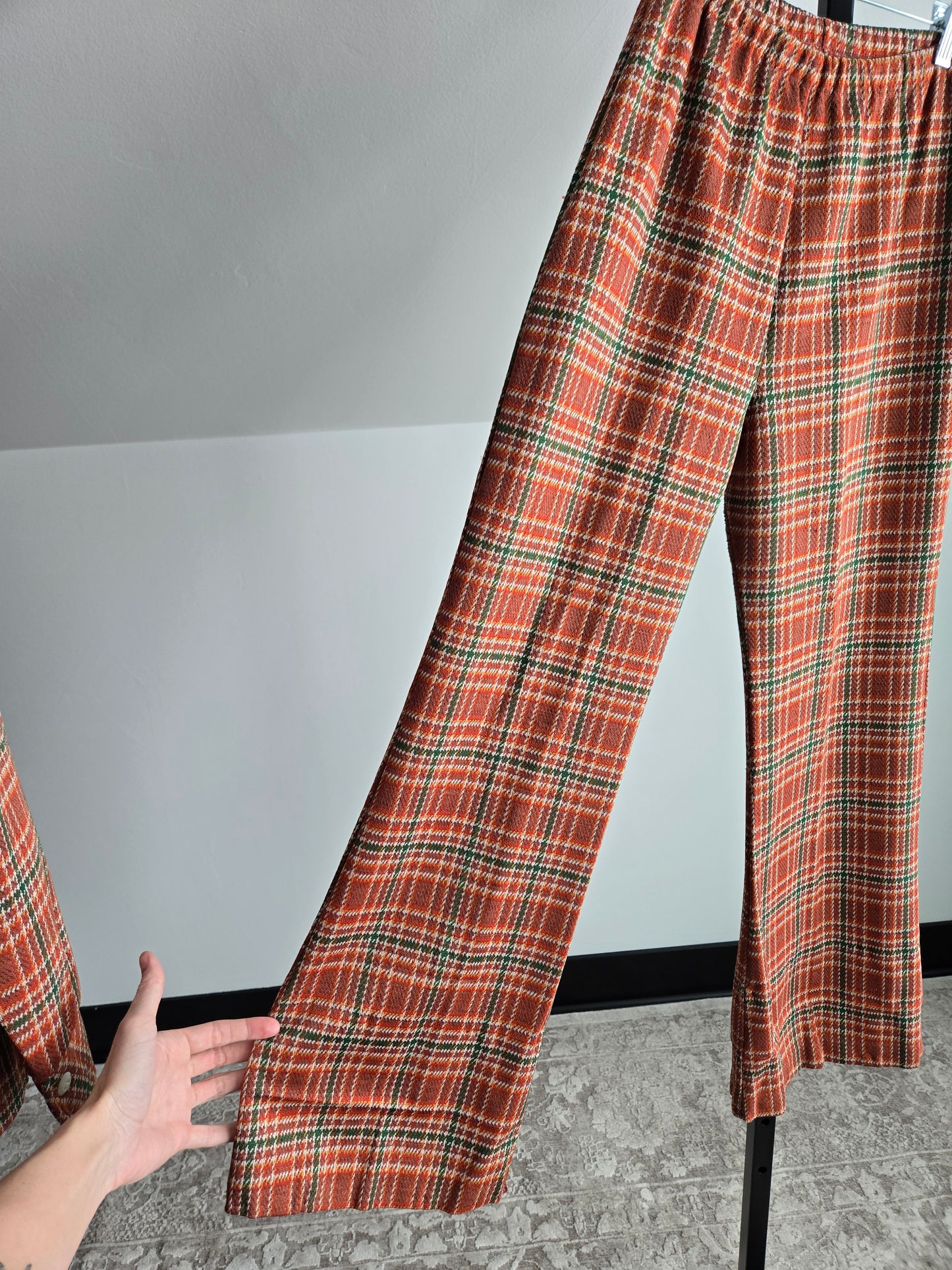 Flora Vintage 70s Plaid Two Piece Pant Set - Medium