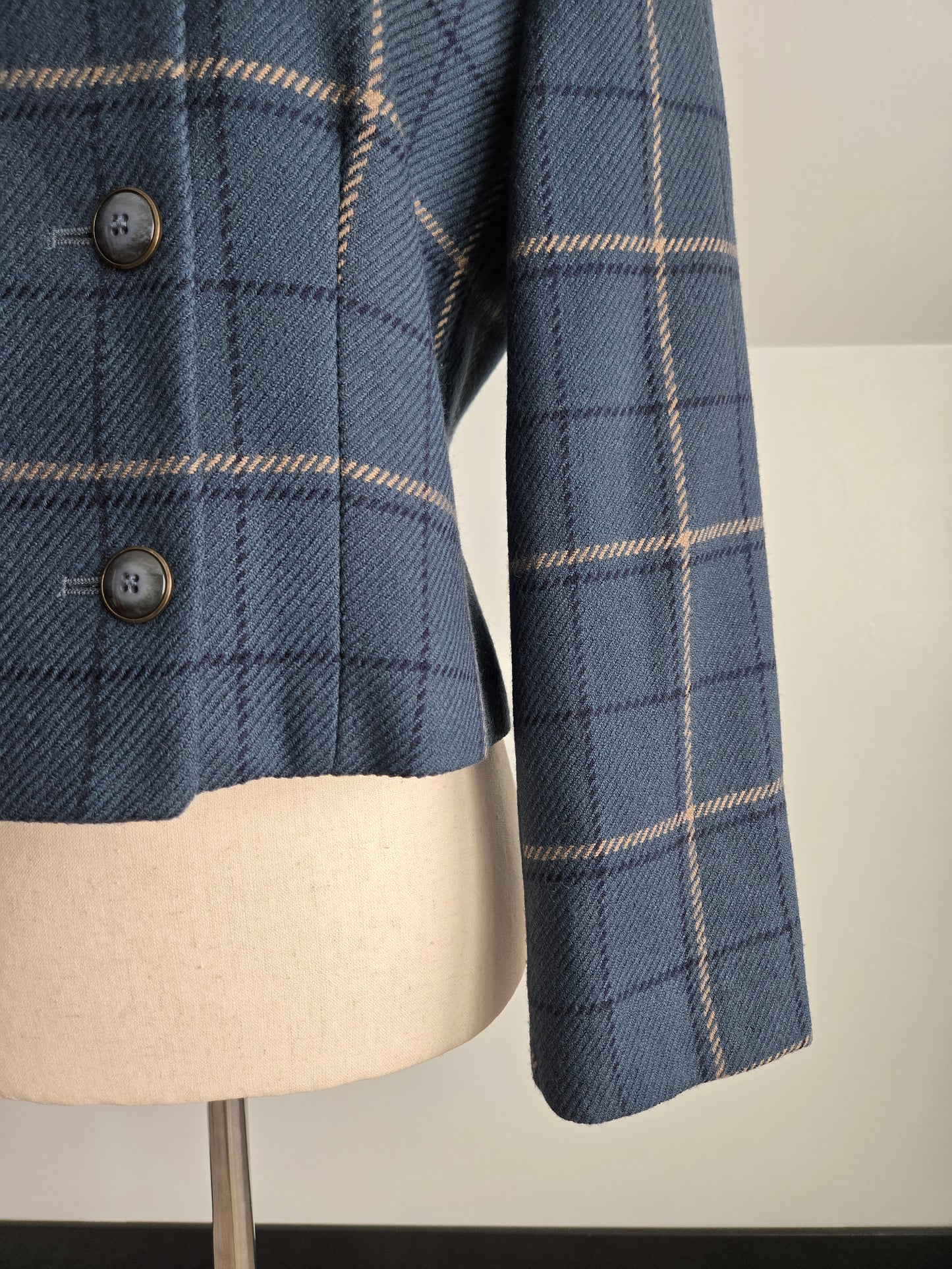 Rena Rowan for Saville Worsted Wool Dusty Blue Cropped Blazer - medium