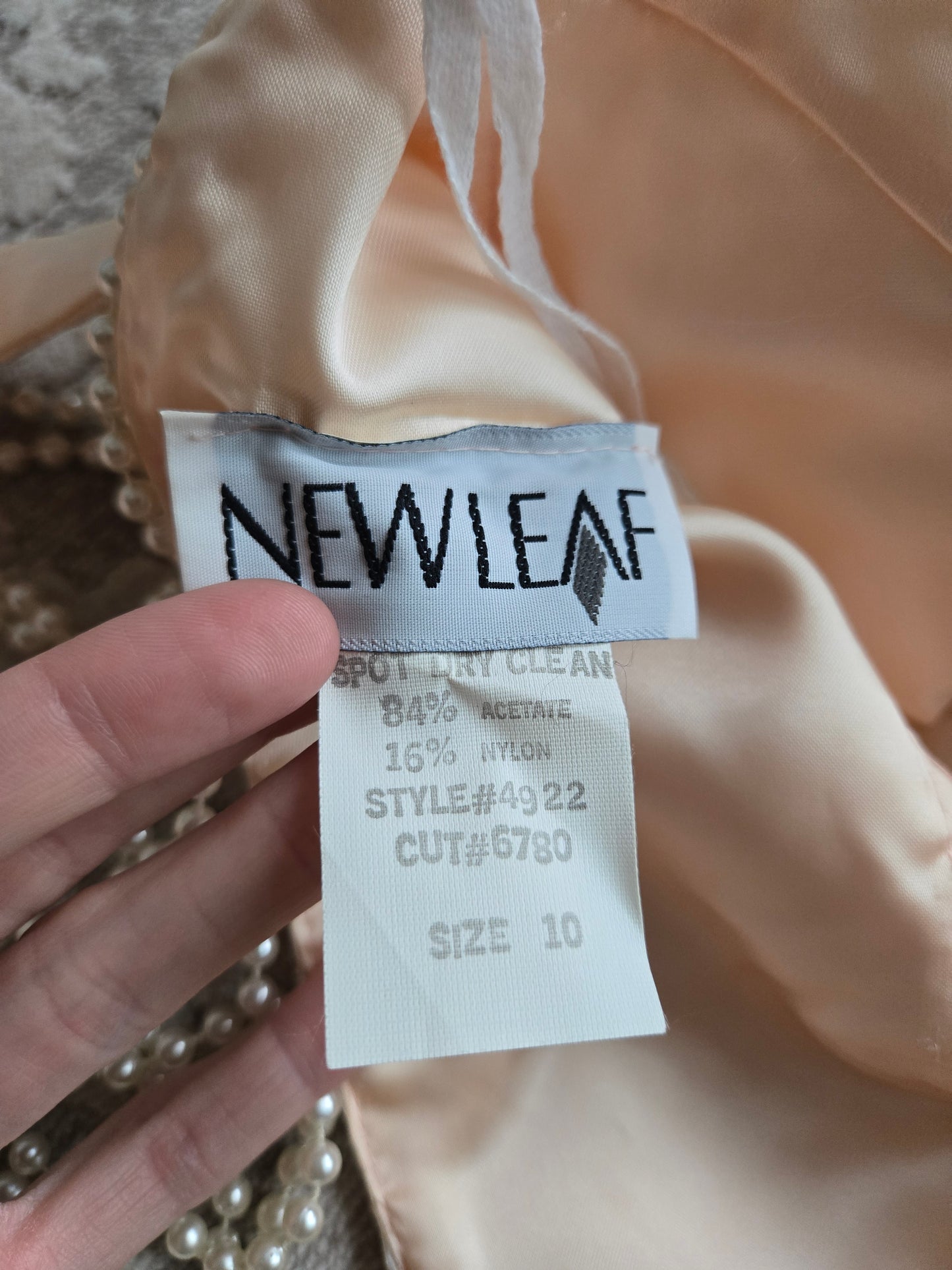 New Leaf Vintage 80s Peach Lace Dress and Pearl Bolero - Small