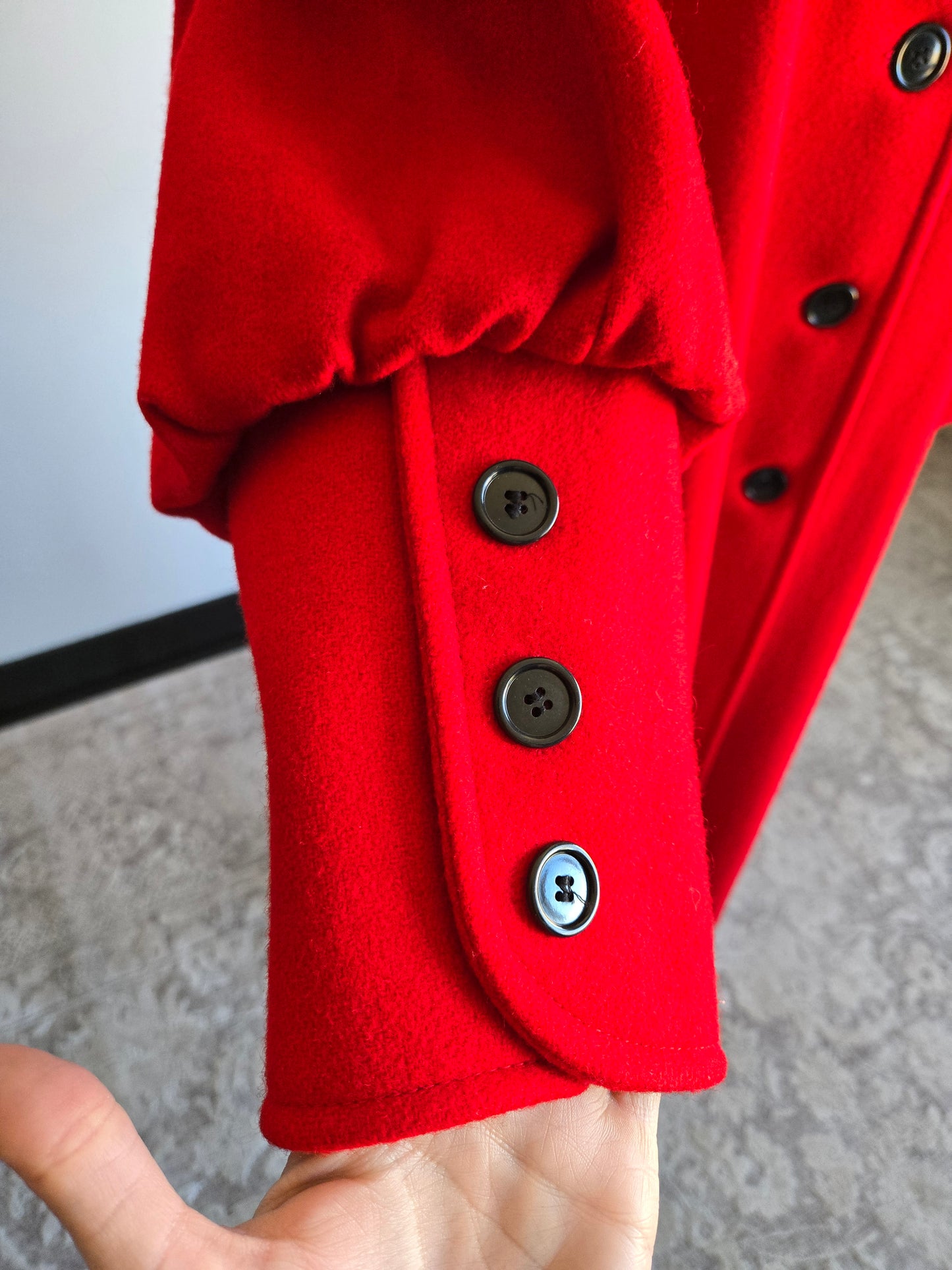 Lady Suzette Vintage 80s Edwardian Revival Bright Red Wool Over Coat - L/XL