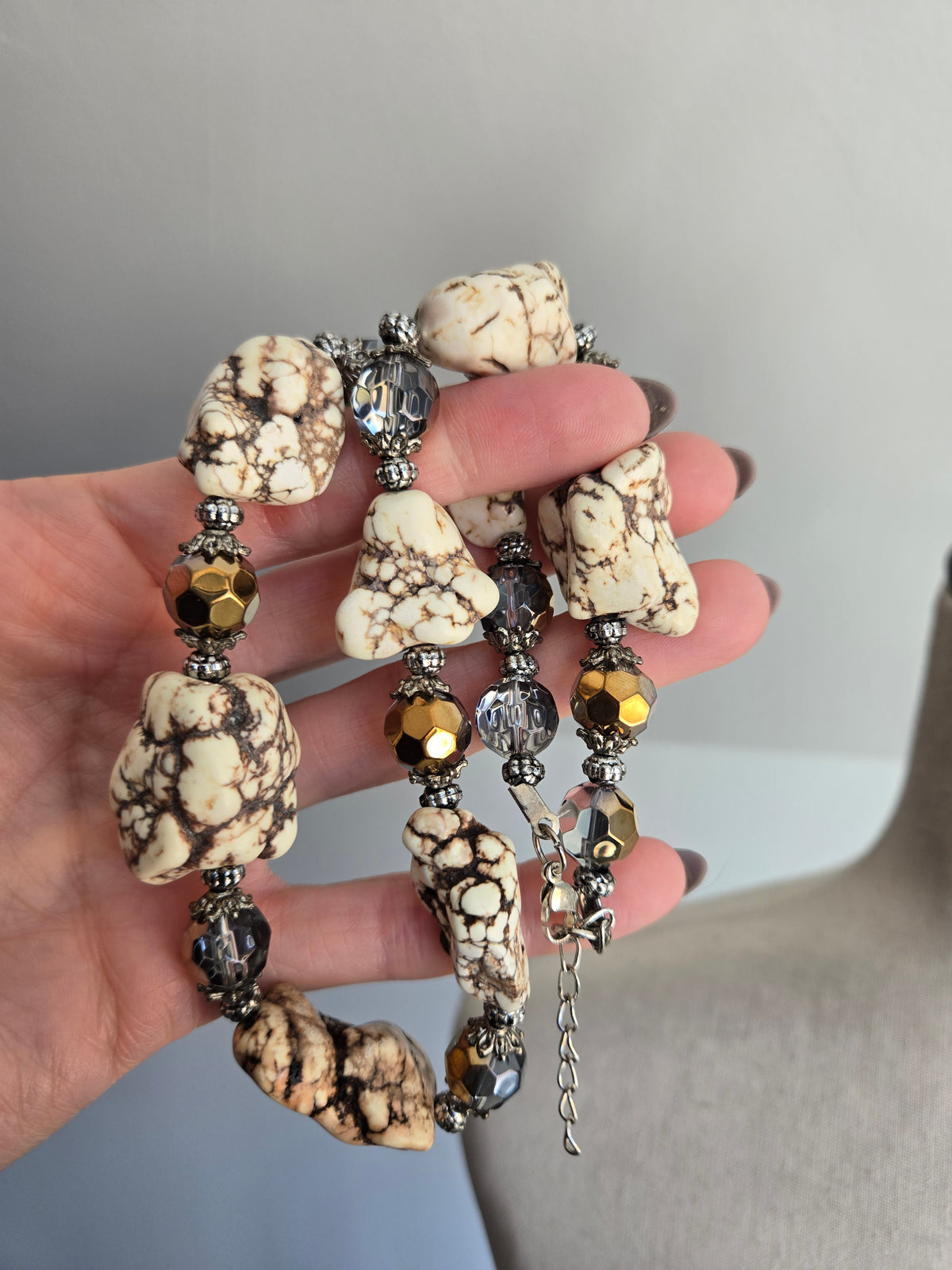 Dramatic Howlite and Glass Bead Chunky Necklace