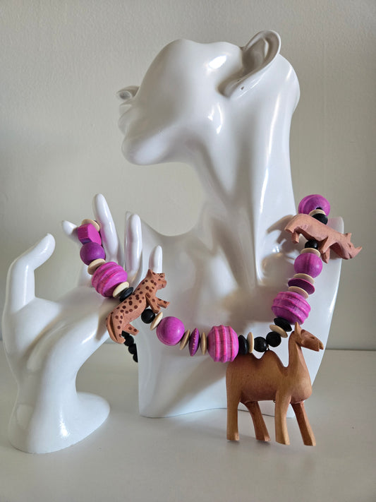 Safari Babe Wood Necklace - Pink