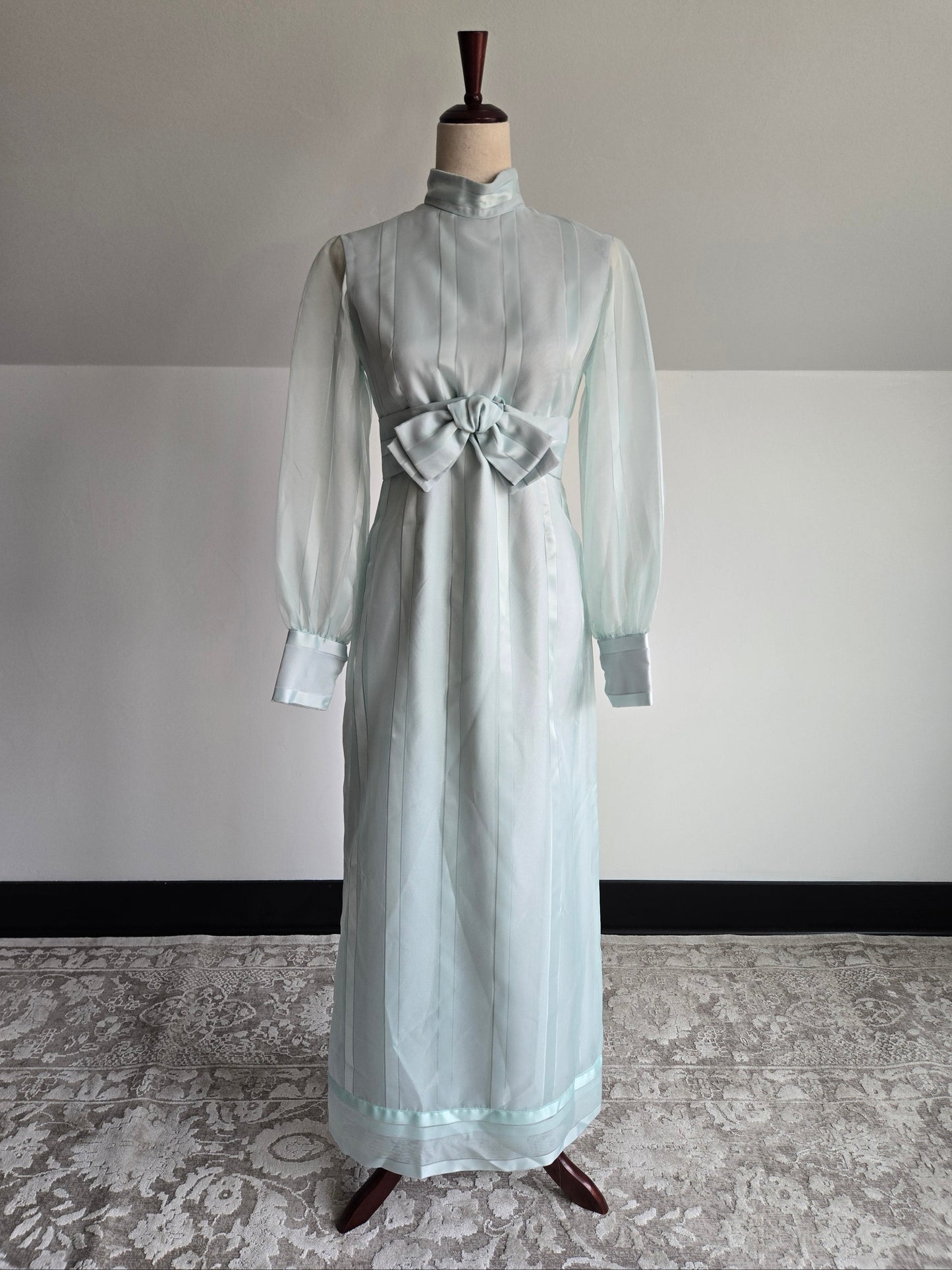 1960s Light Blue Maxi Dress with Bow - small