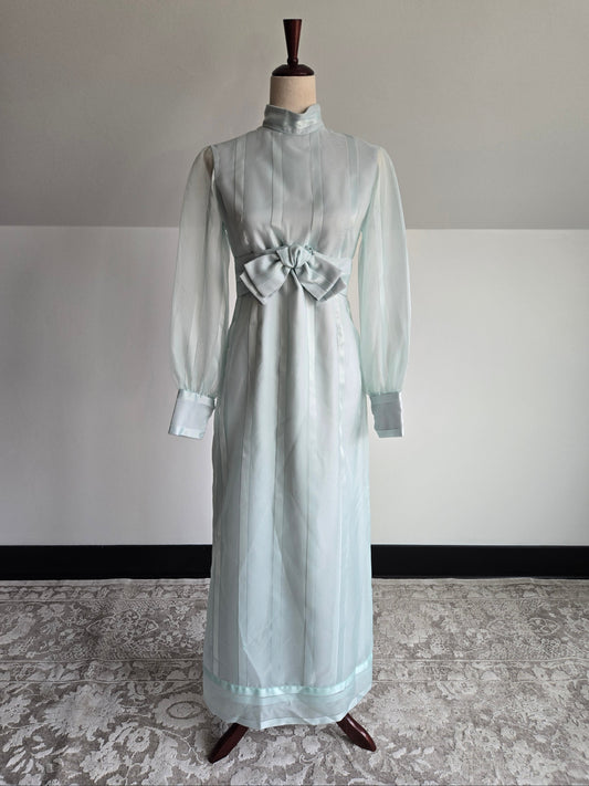 1960s Light Blue Maxi Dress with Bow - small