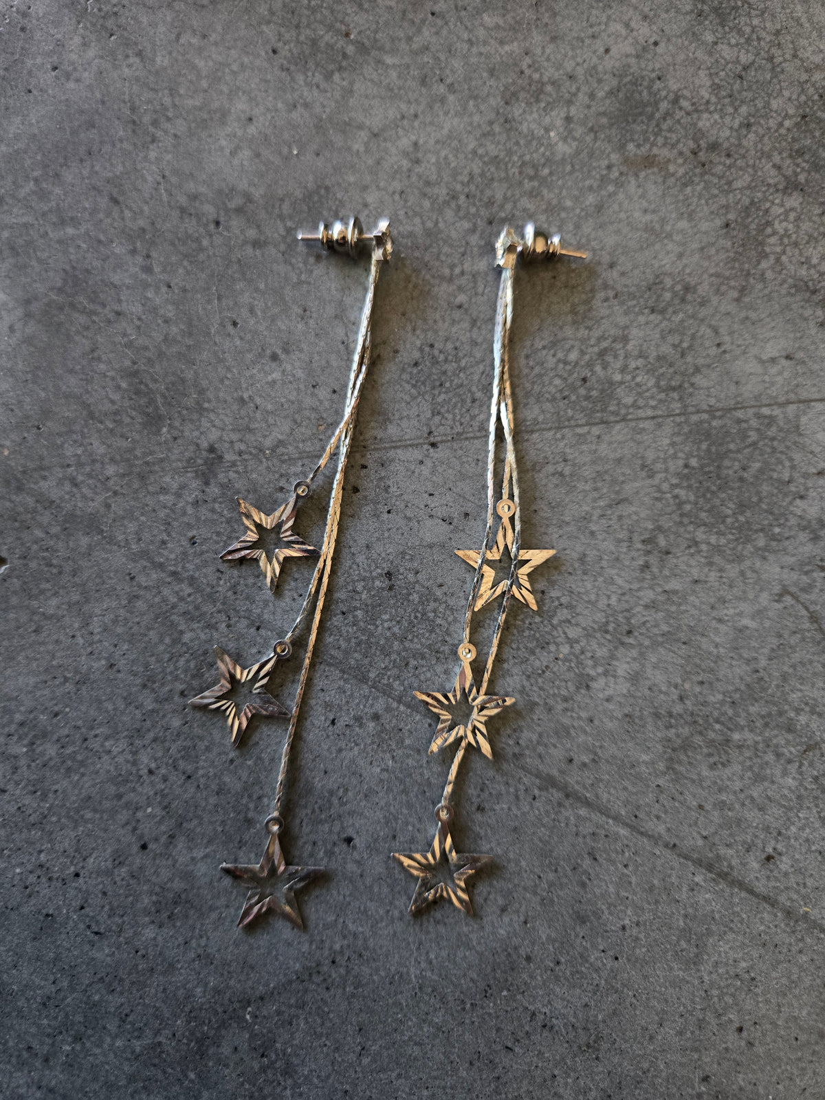 Silver Star Dangle Earrings - Pierced
