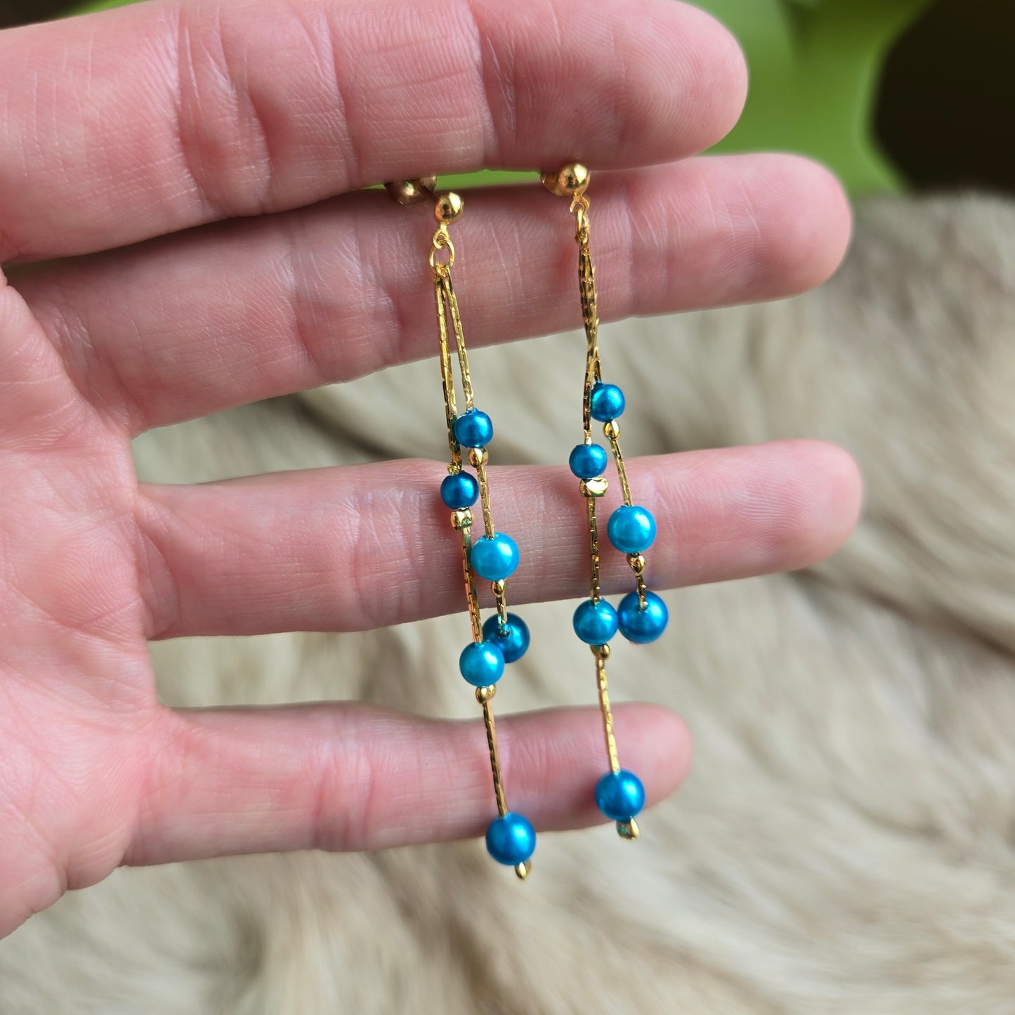 Made in Korea Blue Faux Pearl Drop Earrings - Post Back