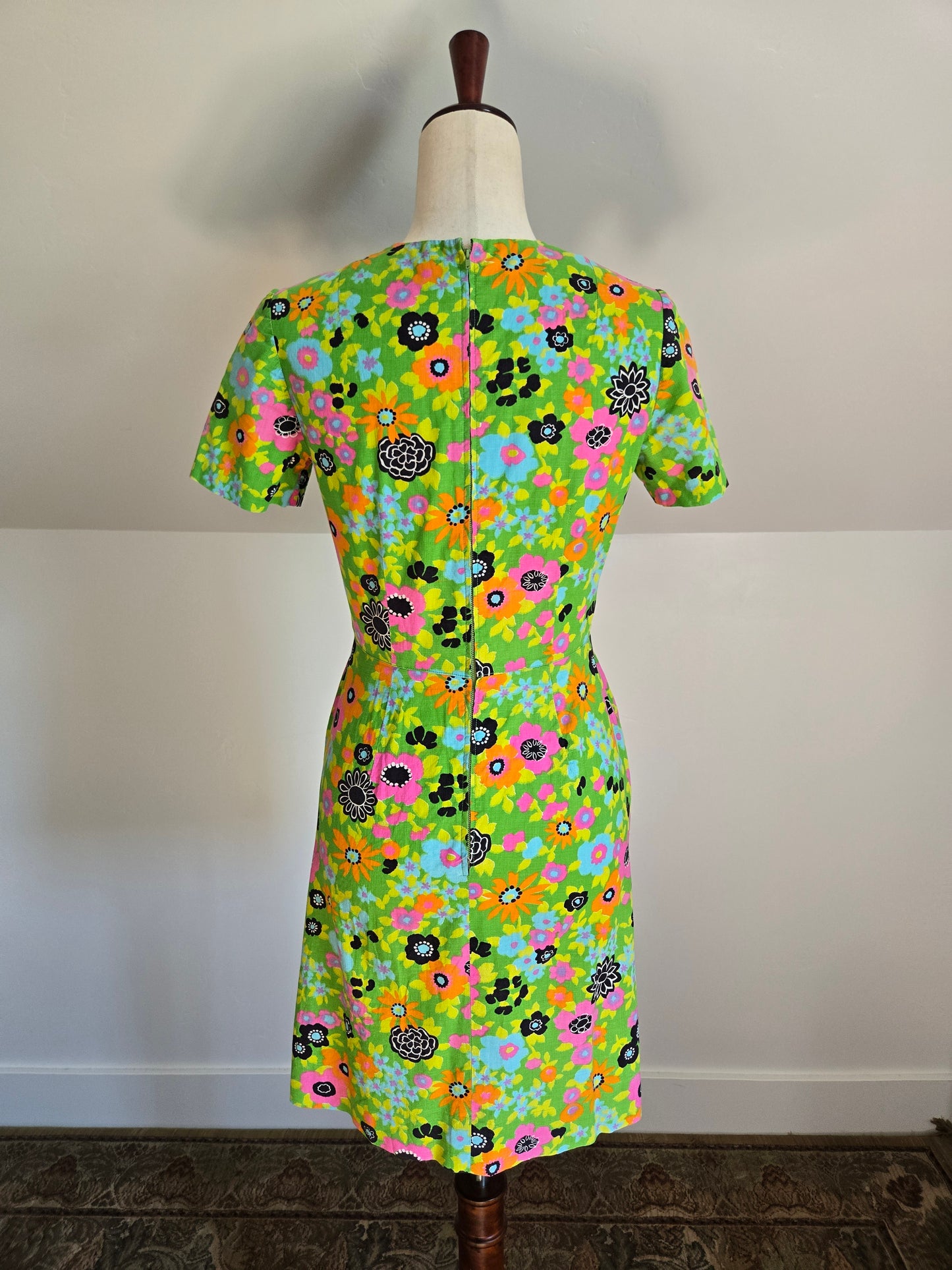 Vintage 1970s Dayglo Cotton Dress - XS/Small