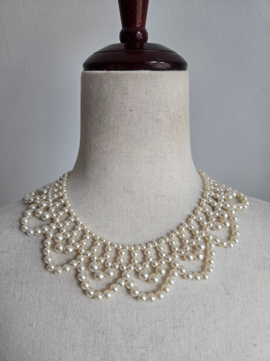 Vintage Pearl Scallop Bib Necklace