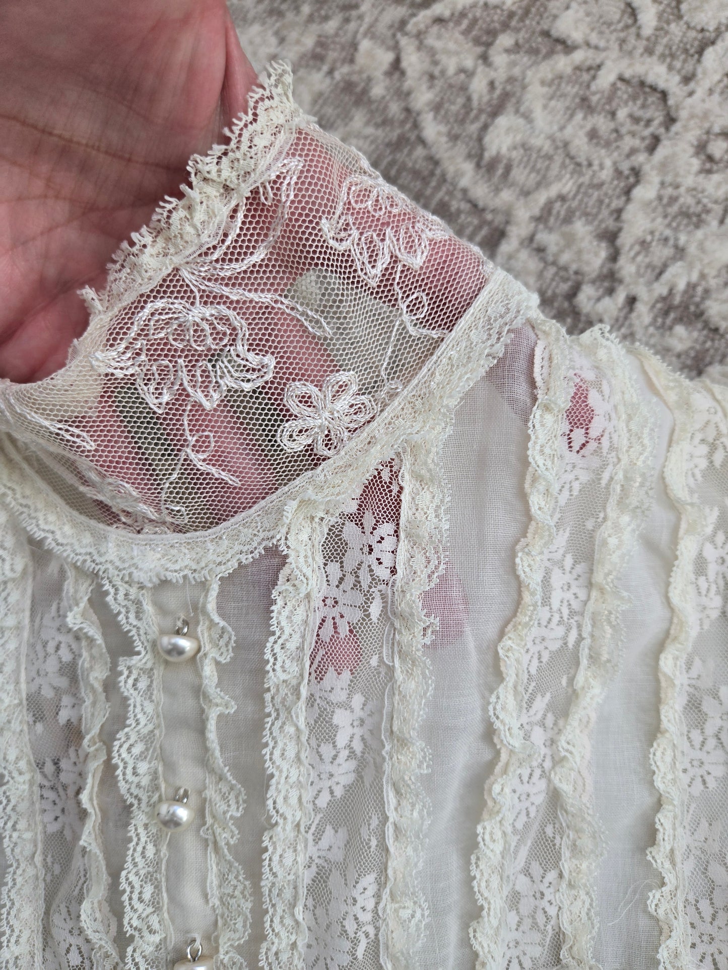 Gold Label Gunne Sax by Jessica San Freansisco Vintage 70s Lace Ethereal Dress - XS